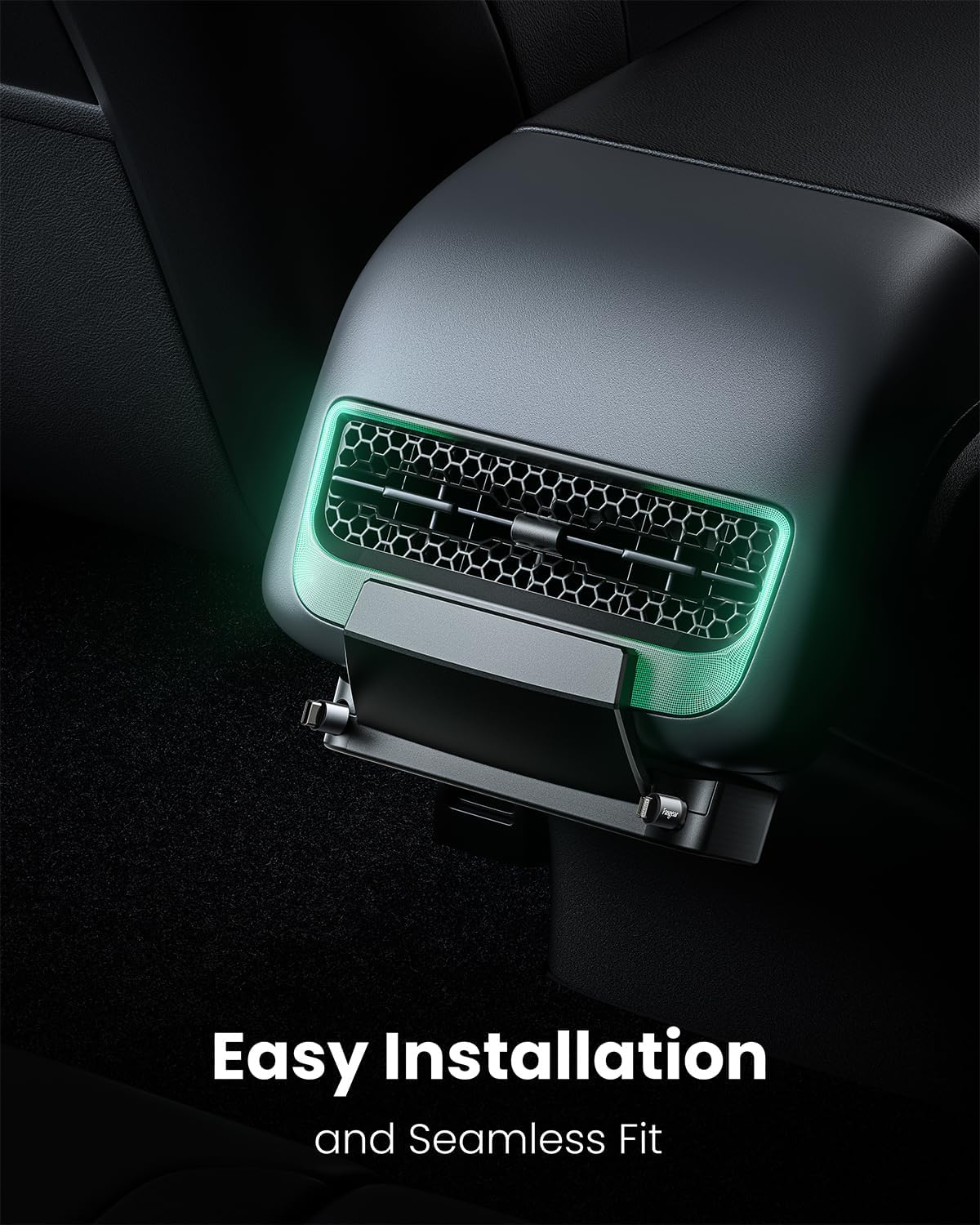 Fasgear Rear USB Charging Hub Docking Station Compatible for Tesla Model Y 2024, Model 3 Model Y (2021 2022 2023) 80Cm 27W Retractable Lightning Cable & Type C Cable with Rear AC Vent Outlet Cover image number 4