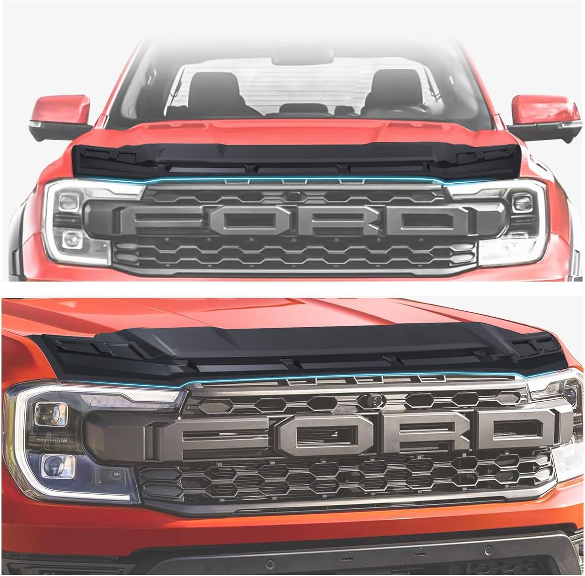 SUERAUTO4X4 for Ford Ranger Raptor Next Gen 2022 2023 2024 2025 Bonnet Protector Guard Trim Accessories, ABS Matte Black Bonnet Hood Protector Stone Guard Trim Cover image number 4