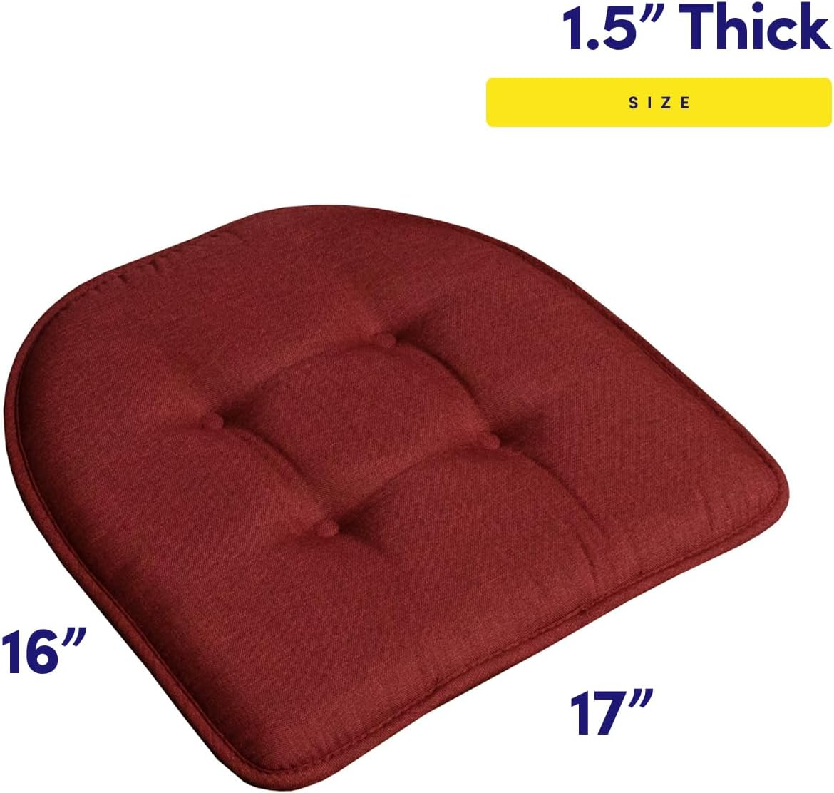 Sweet Home Collection Chair Cushion Memory Foam Pads Tufted Slip Non Skid Rubber Back U-Shaped 17" X 16" Seat Cover, 2 Count (Pack of 1), Wine Burgundy image number 3