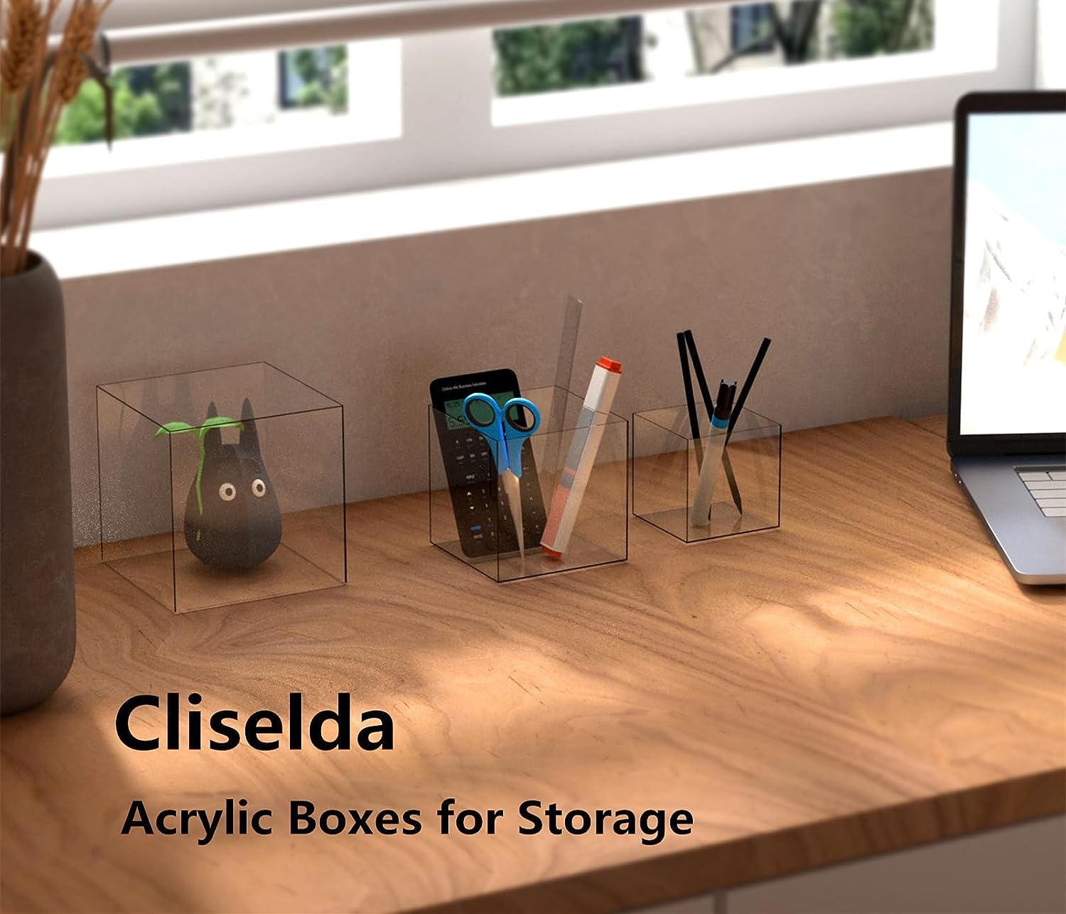 CRUODA Acrylic Display Case,3X3X3&4X4X4&5X5X5 Inches, 3Pc, Display Box, Museum Box Case, Jewelry Book Showcase, Acrylic, Clear, 5 Sided Acrylic Cube image number 1