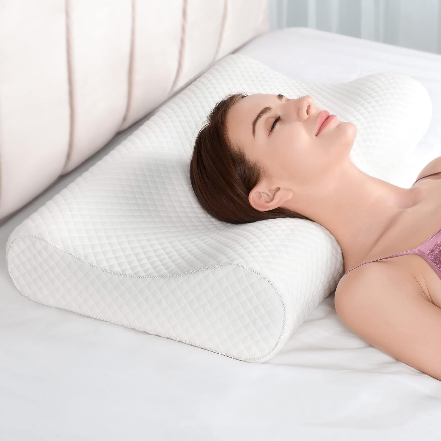 AM AEROMAX Queen Size Firm Contour Memory Foam Pillow, Cervical Pillow for Neck Pain Relief, Neck Orthopedic Sleeping Pillows for Side, Back and Stomach Sleepers. image number 3