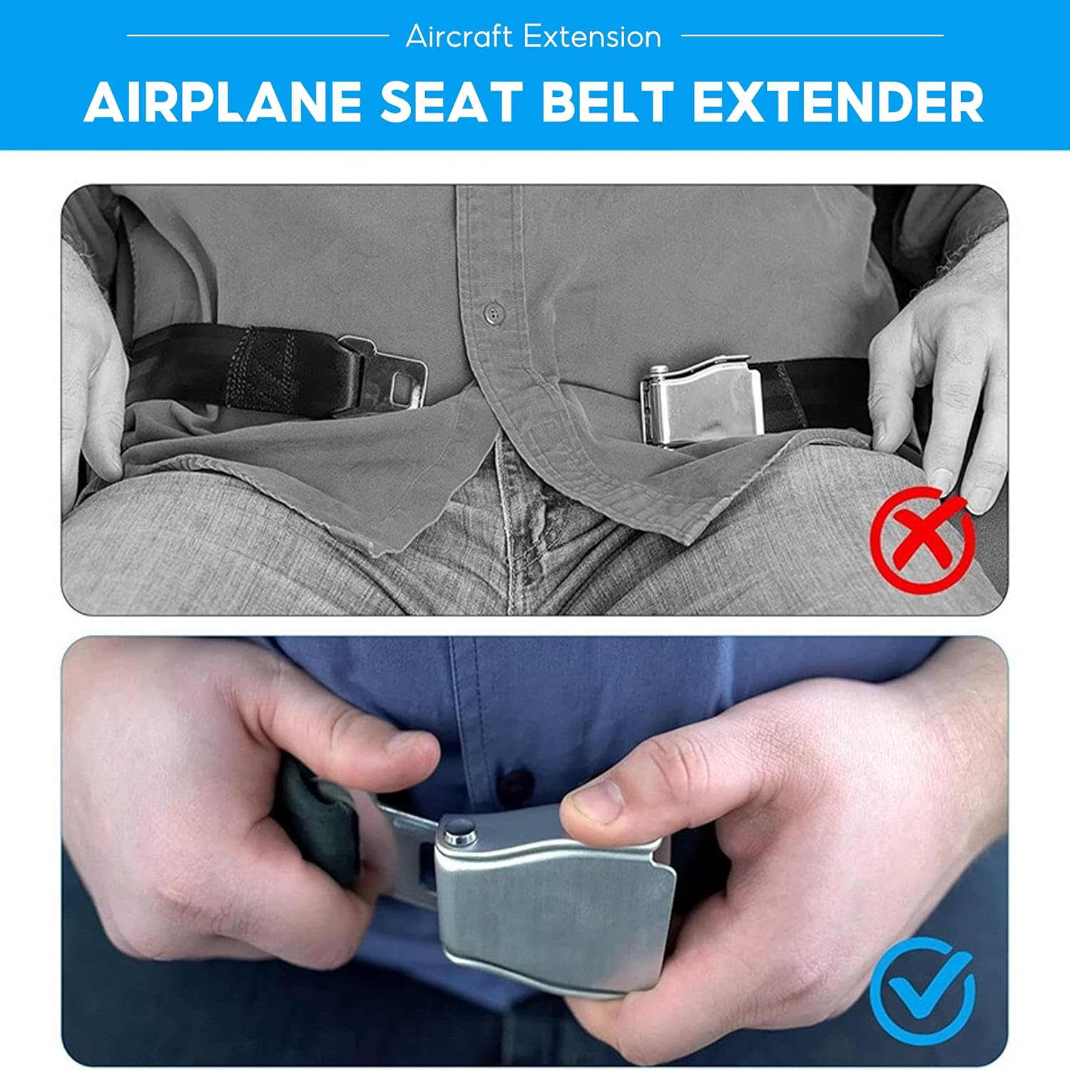 Airplane Seat Belt Extender, Adjustable 8-33 Inch Plane Seatbelt Extension, Airport Essentials Seat Belt Extension, Universal Adjustable Aircraft Safety Belt Fits Pregnant Obese with Storage Bag image number 5