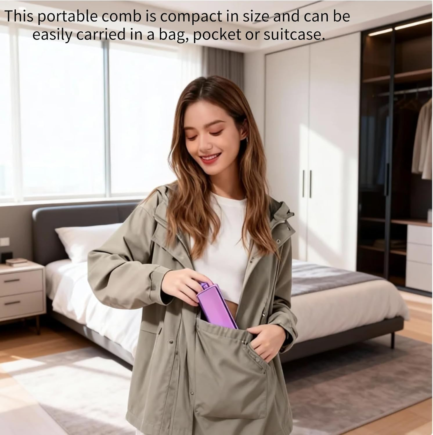 2 PCS Folding Travel Hairbrush Set,With Mirror,Portable Mini Compact,For Family Bag,Anti-Static,Massage Comb Hair Styling Tools for Travel Gym Purse (Purple, Silver) image number 2