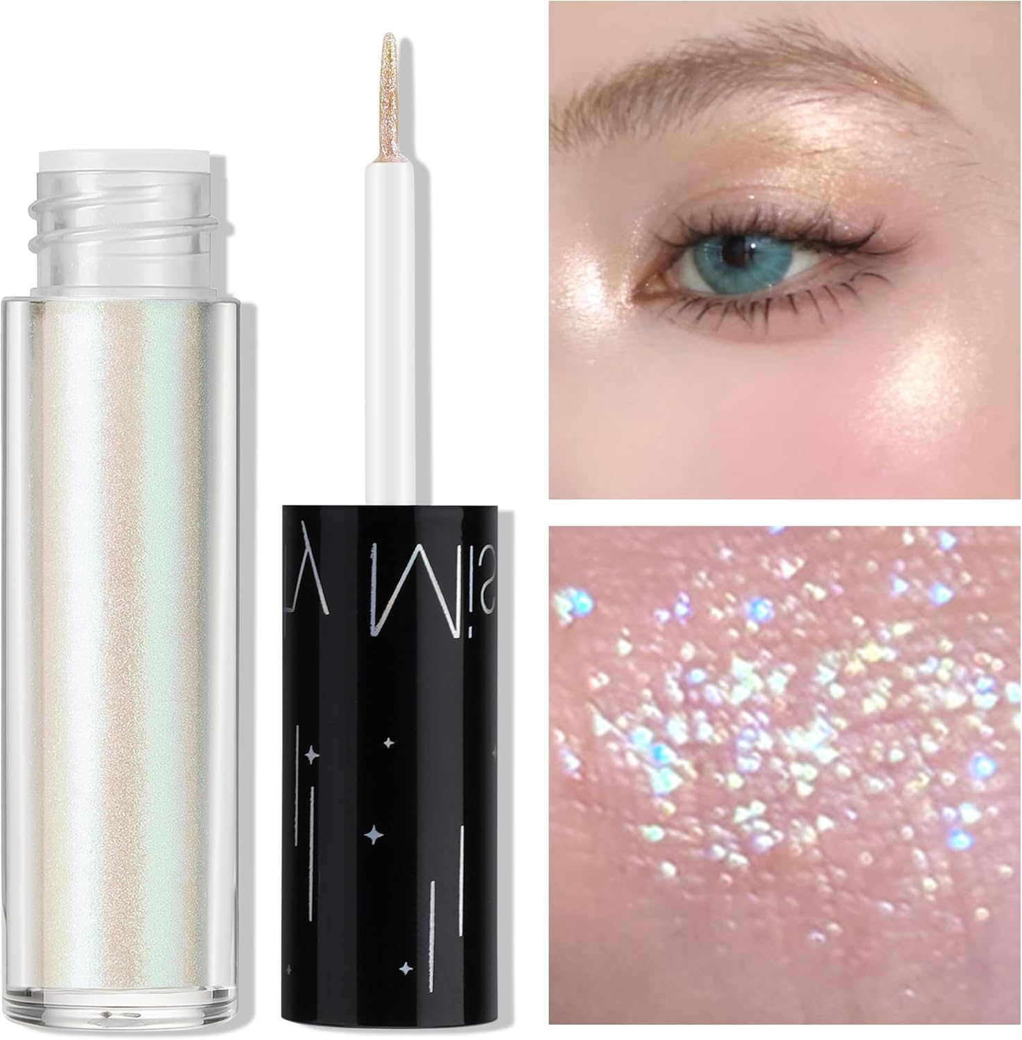 Erinde Liquid Glitter Eyeshadow, Highly Pigmented Shimmer Metallic Eye Makeup, Lightweight Waterproof Texture, Long Lasting Eye Shadow for Women, Colorful Eyeshadow, 1# - 1 image number 4