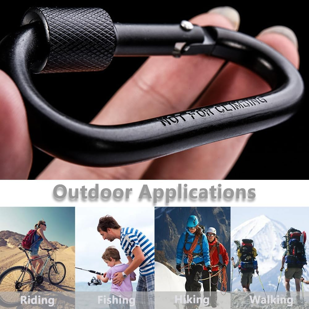 YOFASEN 4PCS Small Black Carabiner Clip - D-Ring Locking Carabiner Clip Heavy Duty with Screw Lock Aluminum Alloy Locking Key Chain Carabiner Clips Hook For, Backpack, Keyring, Hiking image number 3