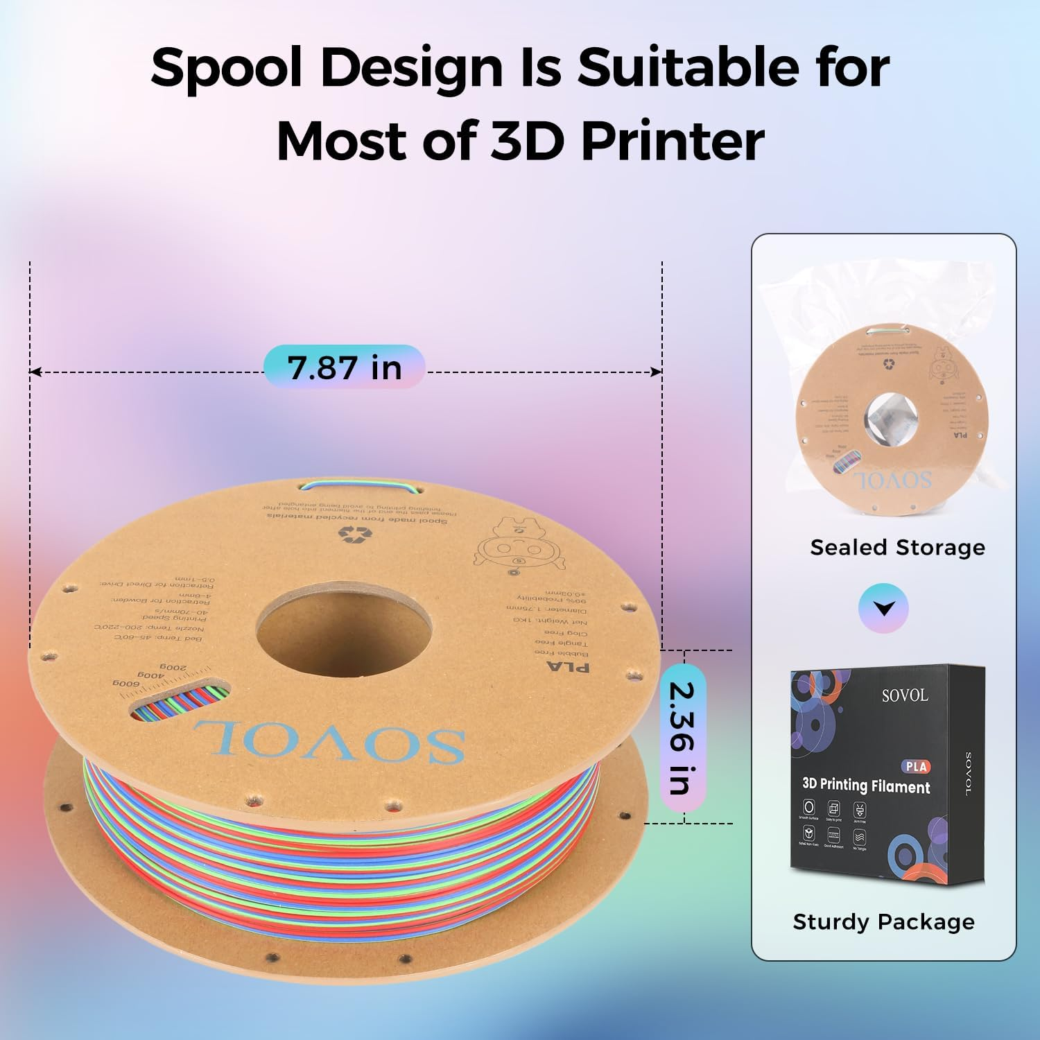 Sovol Matte PLA Filament Rotated Tri Color Co-Extrusion 1.75Mm, Fast Change 3D Printer Filament 1Kg/ 2.2Lbs, Matte Red Green Blue 3 in 1 Coextrusion PLA Material +/-0.03Mm image number 6