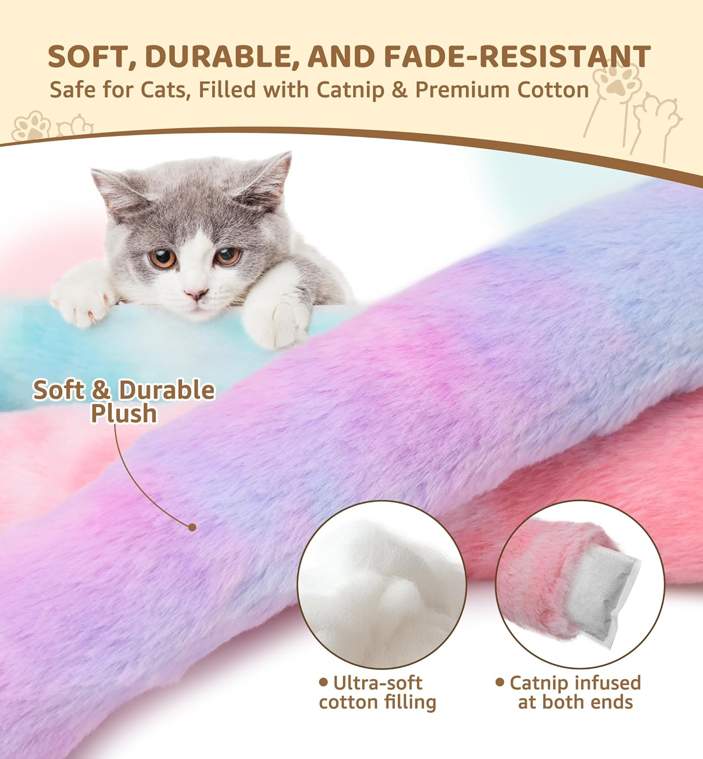 IPTPAS 3 Pack Cat Kicker Toy Pillows, Interactive Plush Toys with Catnip Inside, Soft Durable Kick Sticks Teething Chew Toy, Cat Body Pillows for Indoor Cats & Kittens, Promote Exercise, Play & Cuddle image number 4