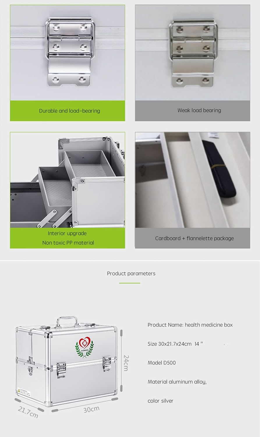 Multi-Layer Aluminum Double-Opening Medicine Box Storage Organizer Medical Kit Emergency First Aid Container Silver image number 1