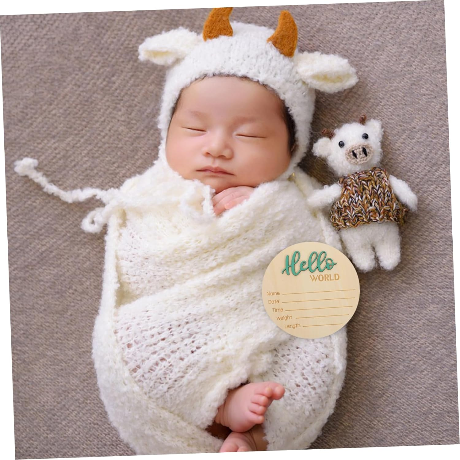 Wooden Birth Announcement Sign round Plaque Newborn Name Display Prop for Photography Smooth Surface Info Keepsake Decoration