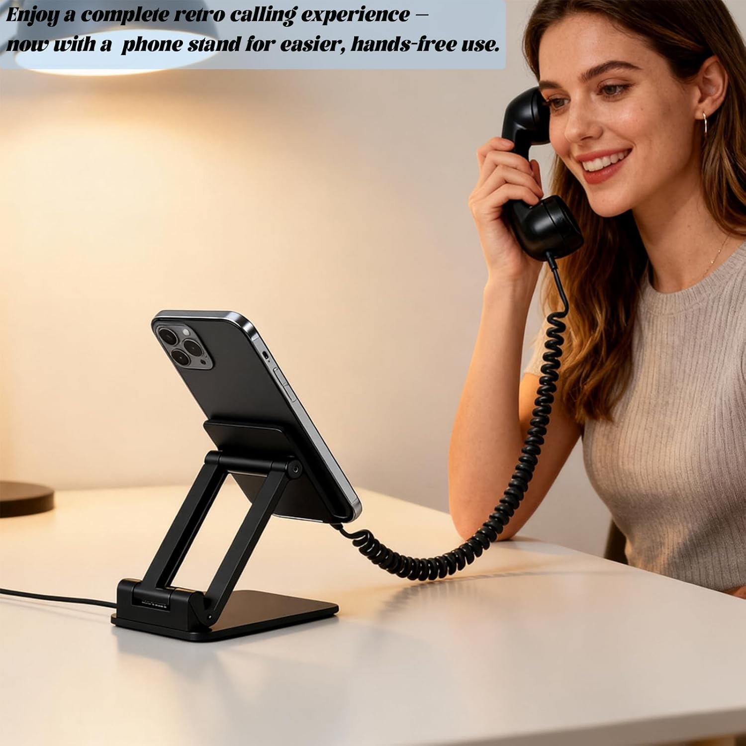 Retro Phone Handset,Bluetooth Retro Phone Handset for Android and Iphone, Type-C & 3.5Mm Classic Telephone Receiver for Cell Mobile Phones, Vintage Style Landline Handle (Black) (Blue,Bluetooth)