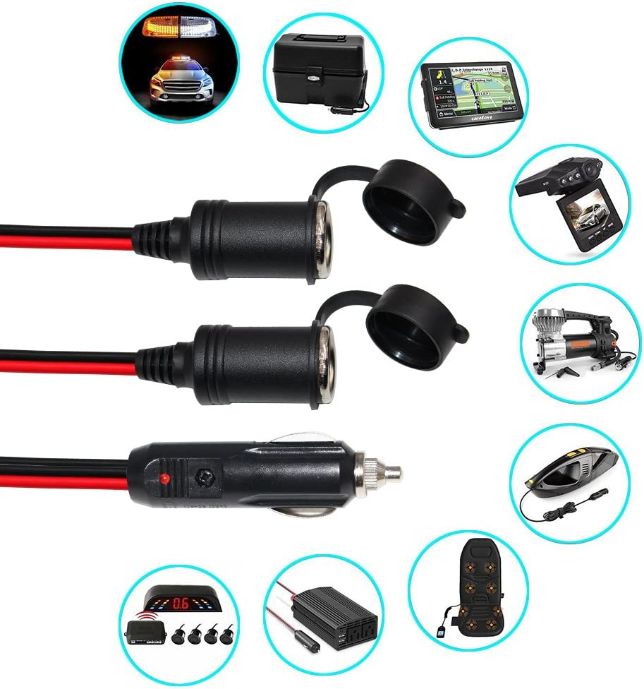 12V Adapter Plug Socket 2 Way Splitter Car Cigarette Lighter Male 1 to 2 Sockes Female Extension Heavy Duty 16AWG Power Cord 1.2M image number 3