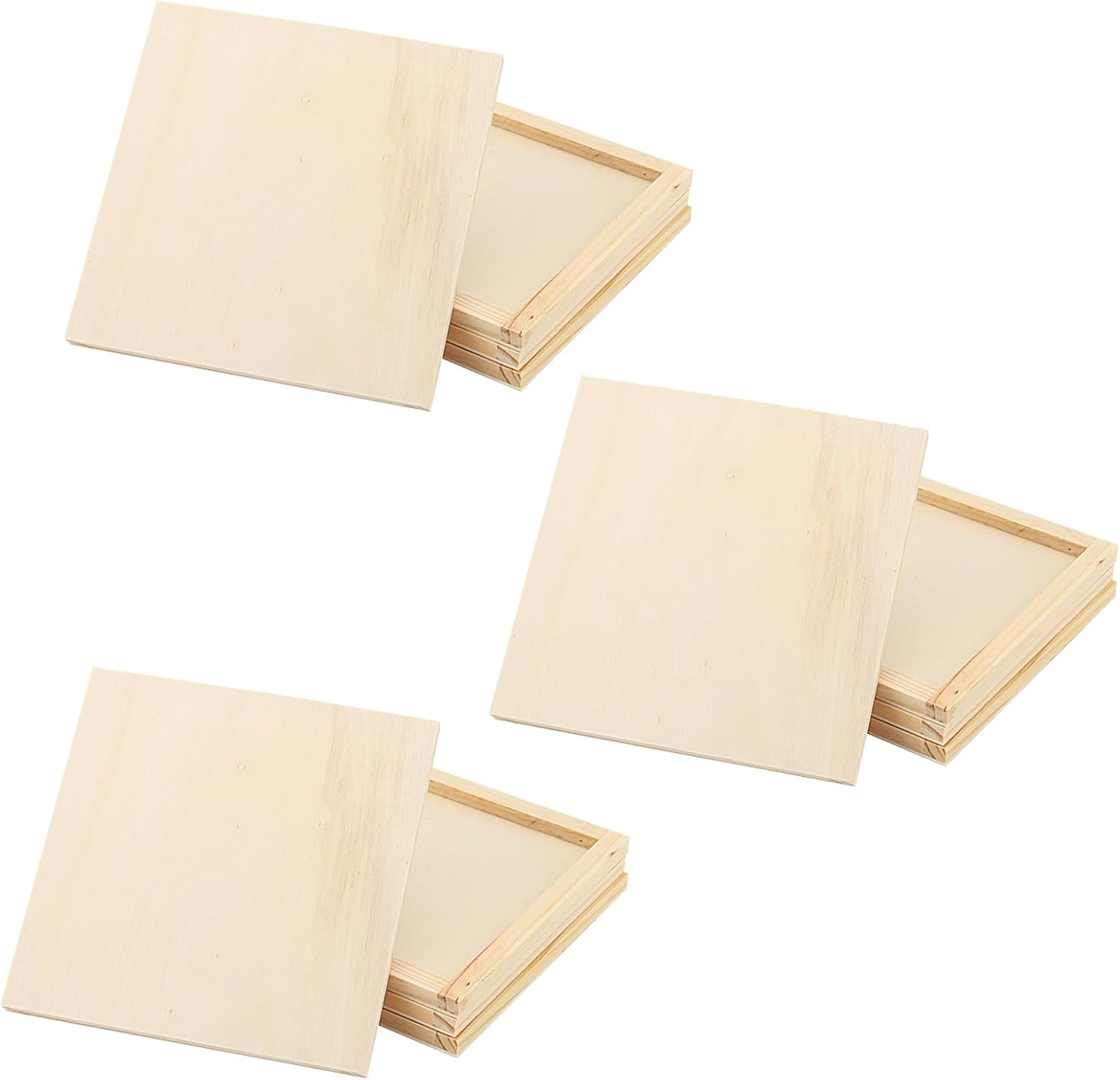 MANCHAP 12 Pack 15 X 15Cm Wood Canvas Panels, Square Wooden Canvas Board, Unfinished Cradled Wood Panels for Painting, Drawing Art Crafts image number 6