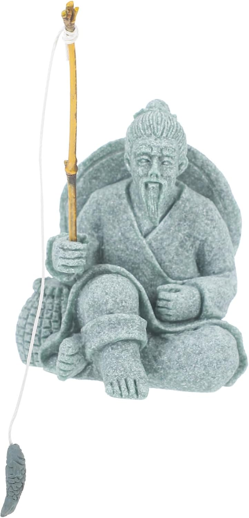 DECOMELODY Miniature Fisherman Statue for Fish Tank Decor Elegant Sandstone Ornament for Gardens Aquariums and Relaxing Spaces Charming Tea Pet Figurine image number 5