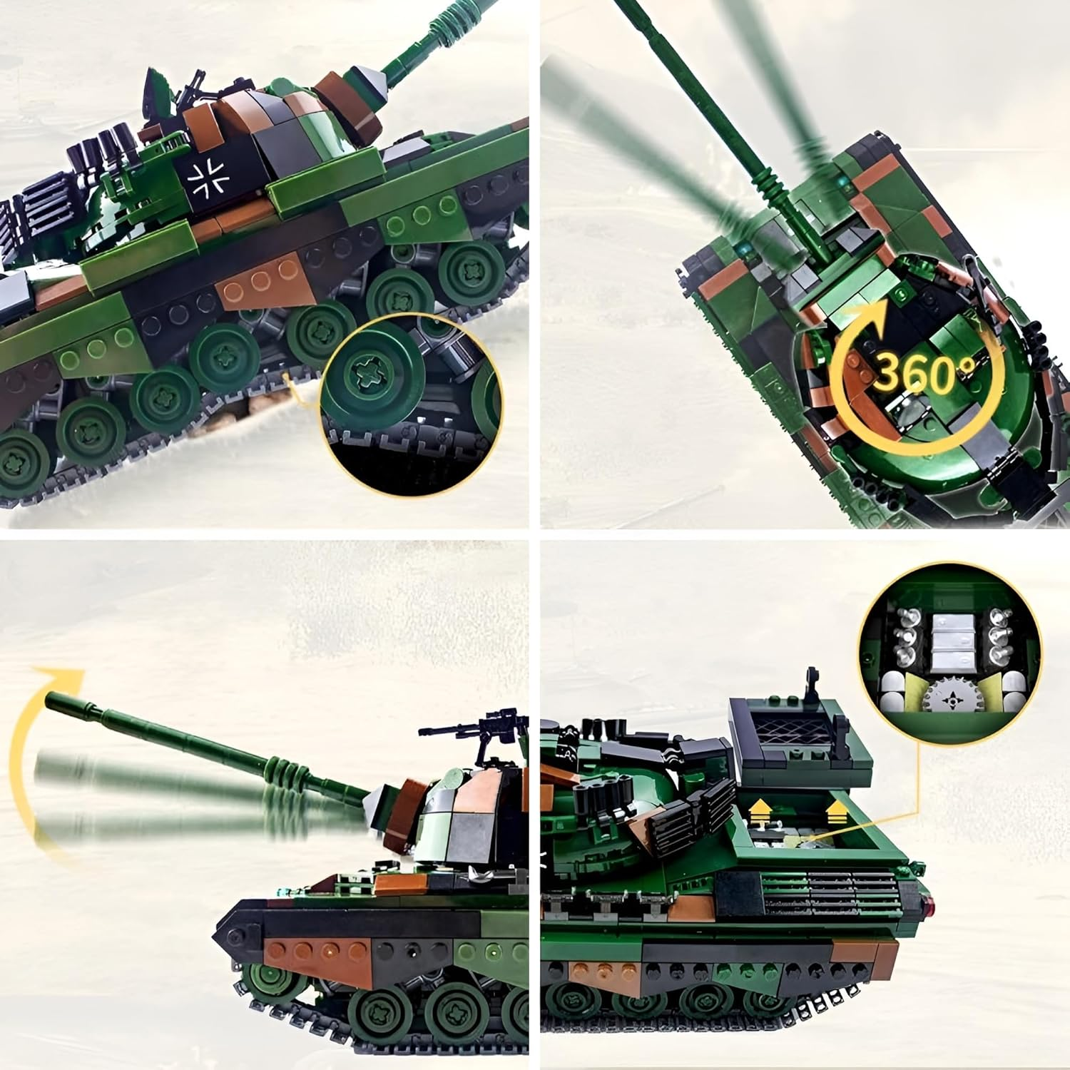 Ebortsin Technik Tank Building Blocks Set, WW2 Tank Clamping Blocks, Military Tank Toy, 1145 Pieces Building Blocks, Leopard 1 Tank Model Kit, Gift for Adults and Children