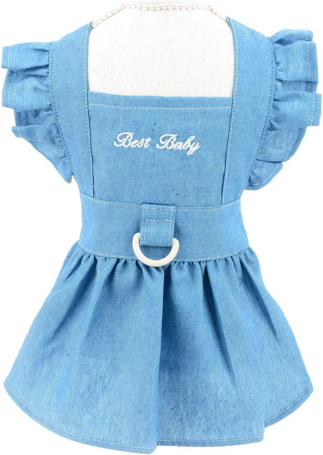 SMALLLEE_LUCKY_STORE Dog Denim Harness Dress, Ruffles Puppy Princess Dress for Small Medium Dog Cat Girls Adjustable Pet Jean Skirt with D-Ring Female Dog Clothes Summer Apparel,Light Blue,S image number 2