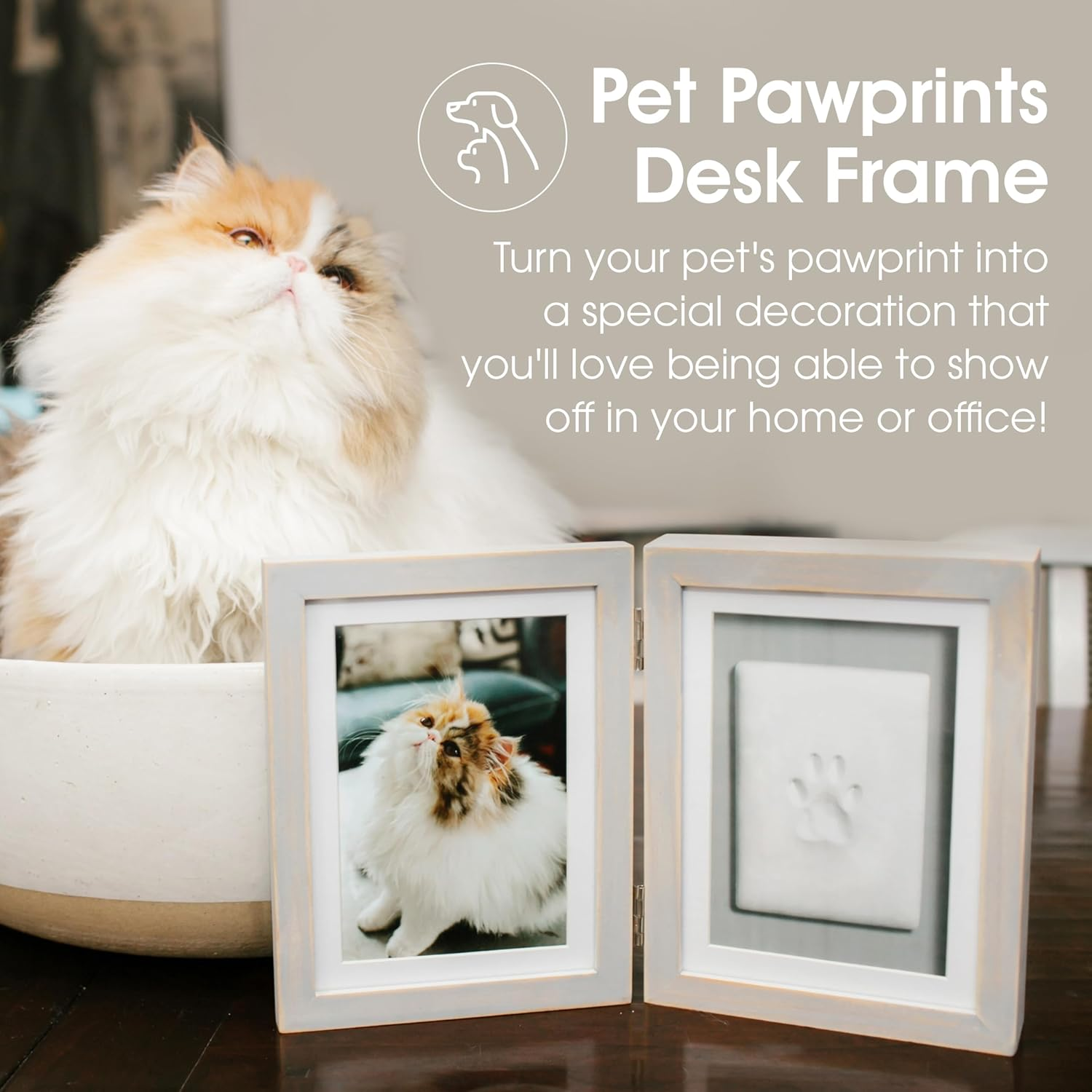 Pearhead Pet Paw Print Photo Frame with Clay Imprint Kit - Wooden Photo Frame, DIY No-Mess Pawprint Keepsake, Perfect for Cats & Dogs, Ideal Memorial and Home Decor Gift, Distressed Gray image number 1