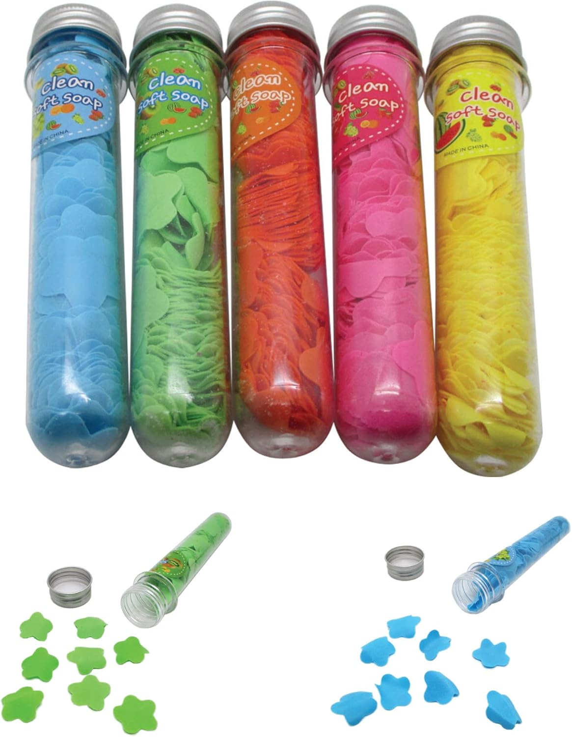 Gadgetime USA Flower Paper Soap Sheets (Assorted Colors) - Portable Disposable Travel Bath Confetti - for Indoor, Travel, Camping, Hiking, Outdoor (5 Tubes) image number 2