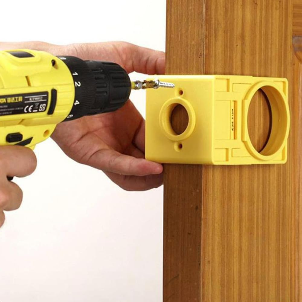Door Lock Installation Kit, Carbon Steel Drill Kit with Guide Template, Door Knob Saw Set (Yellow) - Yellow image number 4