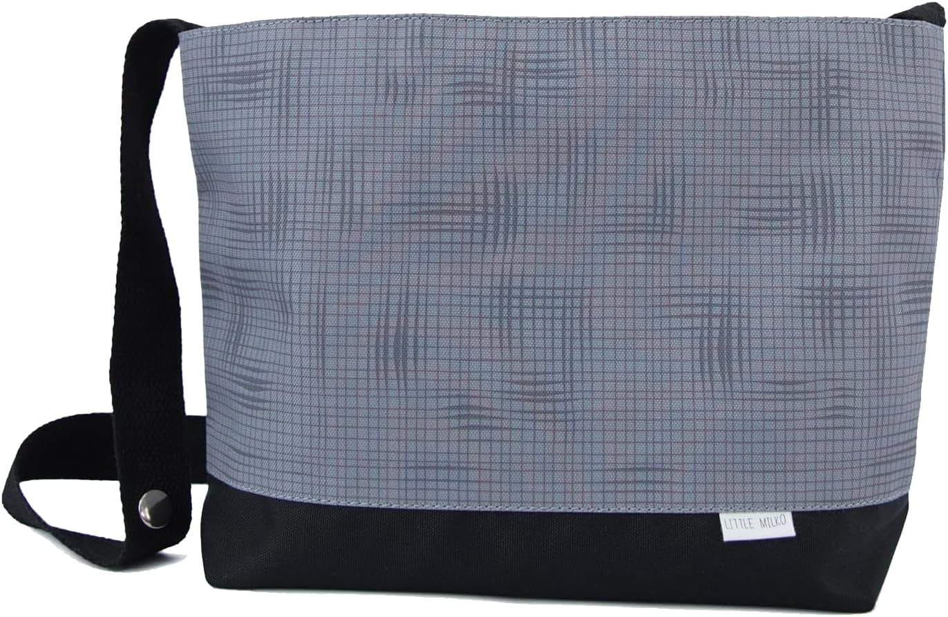 Nappy Caddy Stroller Organiser - Universal Pram Caddy Bag for Mummy - Snuggly Fit to Most Strollers W/Shoulder Strap, Adjustable Strap, and Handy Reusable Wet Pouch, Grid Lock Grey - by Zoe Sage