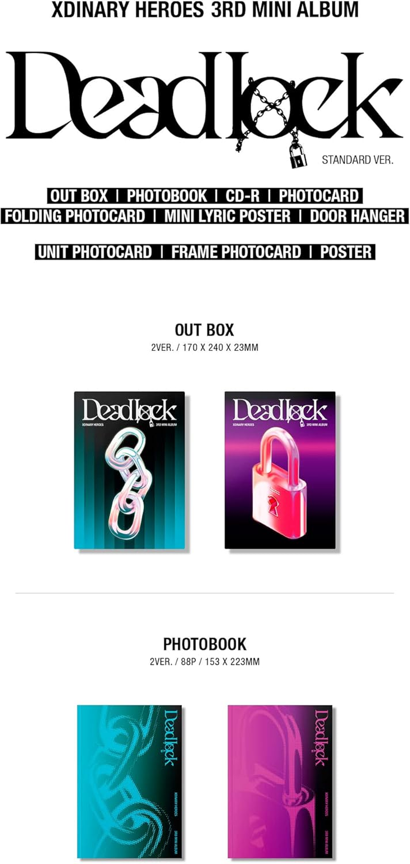 Xdinary Heroes Deadlock 3Rd Mini Album Standard Version BLUE Cover Cd+1P Poster+88P Photobook+2P Photocard+1P Folding Photocard+4P Mini Lyric Poster+1Ea Door Hanger+Tracking Sealed image number 1