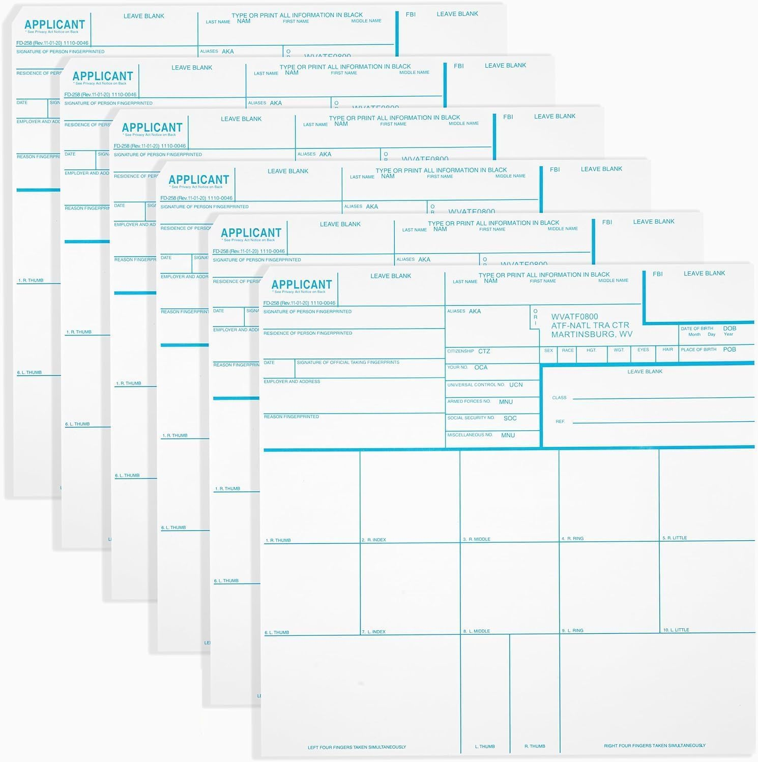 National Gun Trusts - Made in the USA - FD 258 Fingerprint Cards 2025, 10 Pack - 11-1-20 Version image number 1