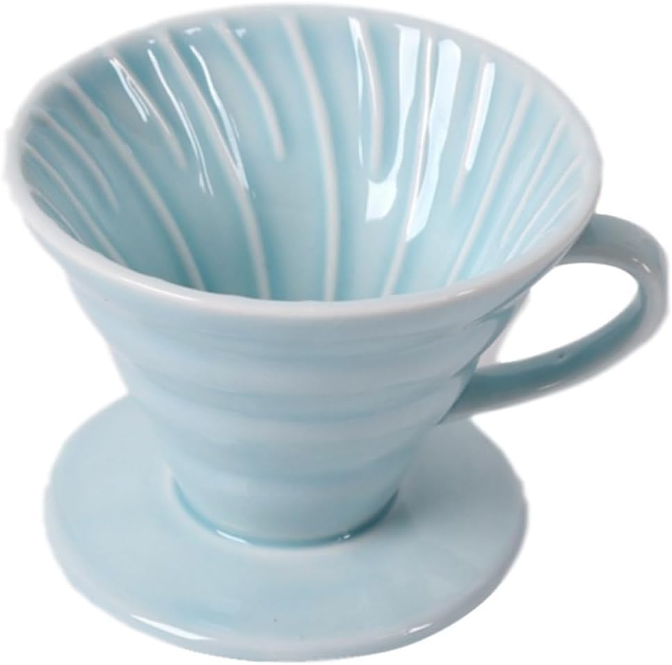 KOMBIUDA Ceramic Coffee Dripper Cone Filter Cup Spiral Groove Sky Blue 1-4 Cup Capacity Handmade Coffee Strainer Suitable for Home and Office Brewing