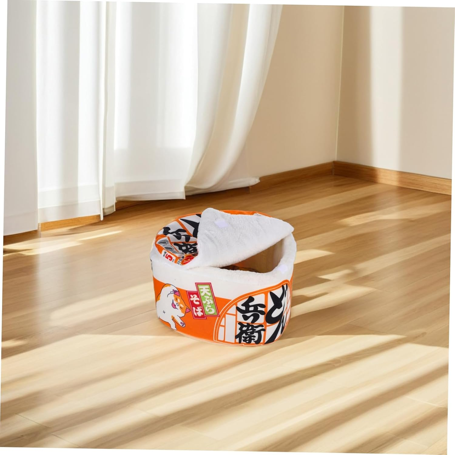 Cozy Ramen Shaped Cat Bed Plushy Detachable and Washable Design for Cats Unique Fun Noodle Style Nest and Play