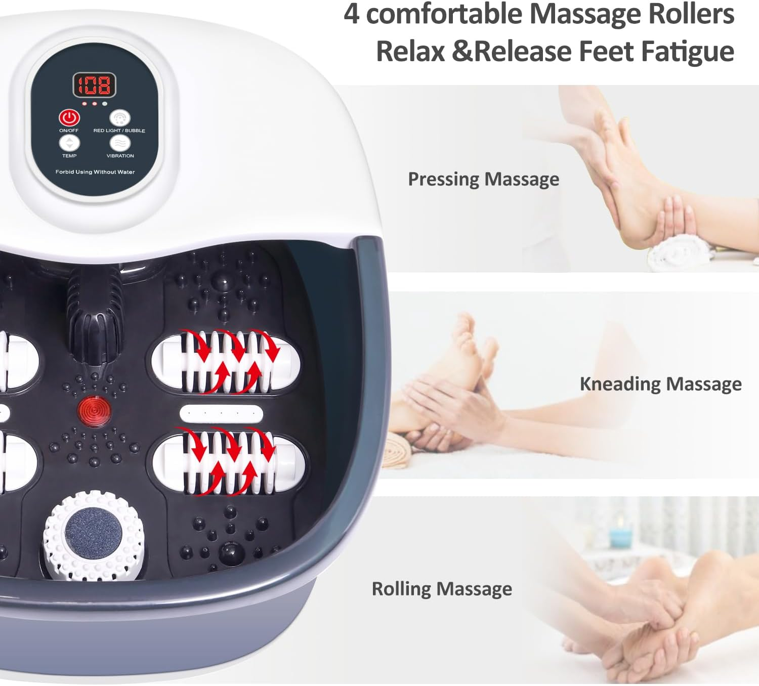 Foootcu Foot Spa Bath Massager with Heat Bubbles and Vibration Massage and Jets, Pedicure Foot Spa Tub of 16 OZ Lavender Epsom Salt, Foot Soaker with Temperature Control image number 4