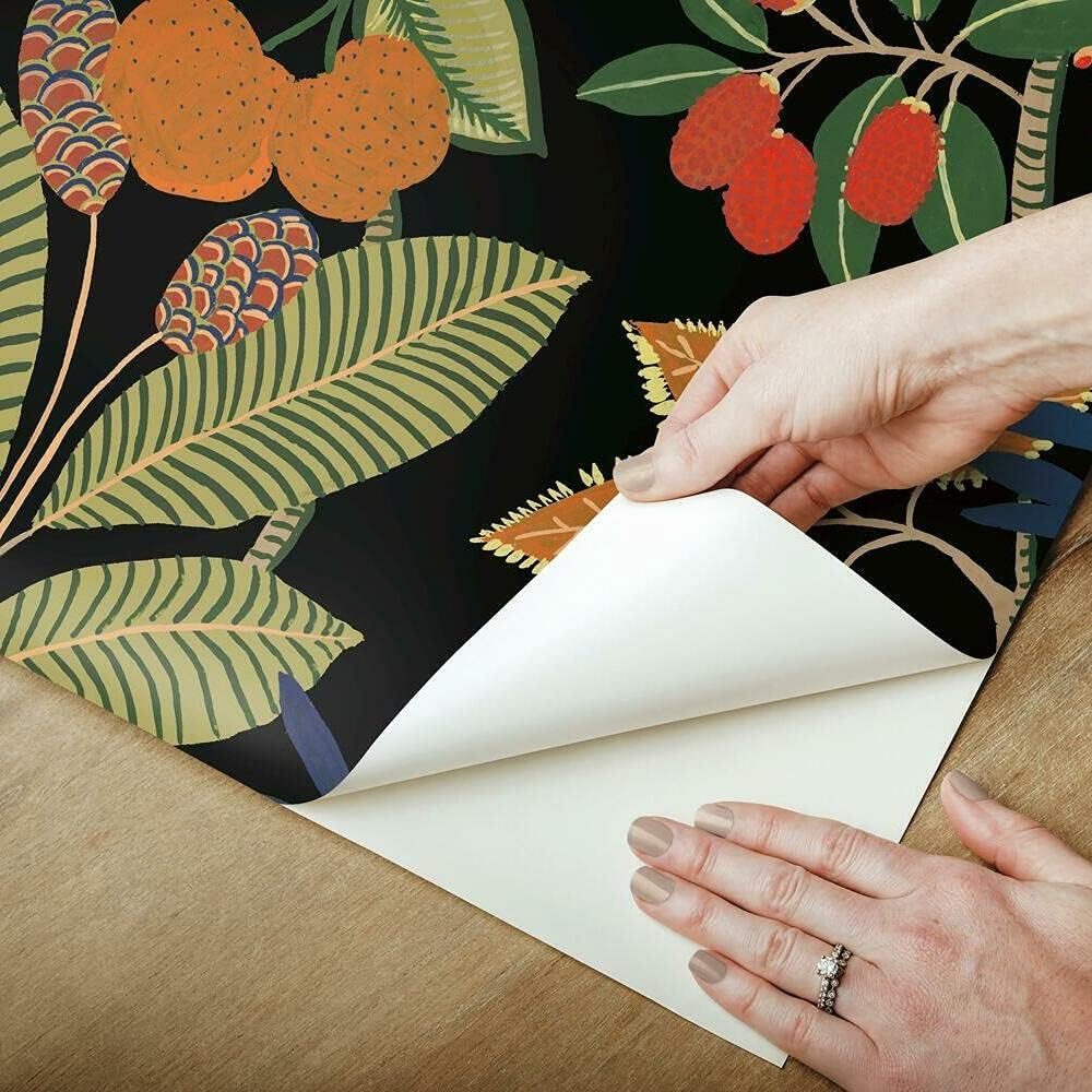 Roommates RMK11576RL Black and Green Funky Jungle Peel and Stick Wallpaper