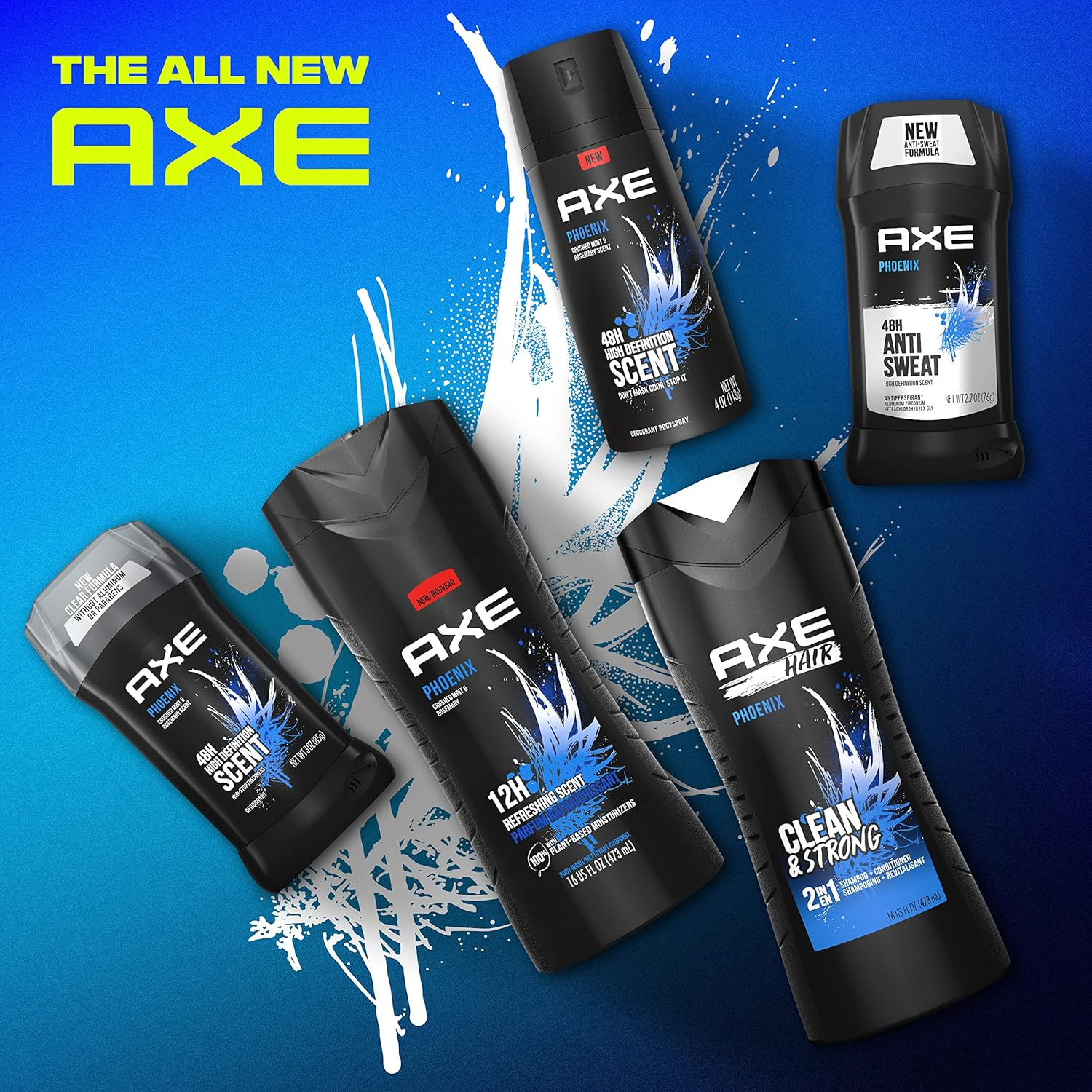 AXE Body Wash 12H Refreshing Scent Phoenix Crushed Mint & Rosemary Men'S Body Wash with 100% Plant-Based Moisturizers 16Oz 4 Pack