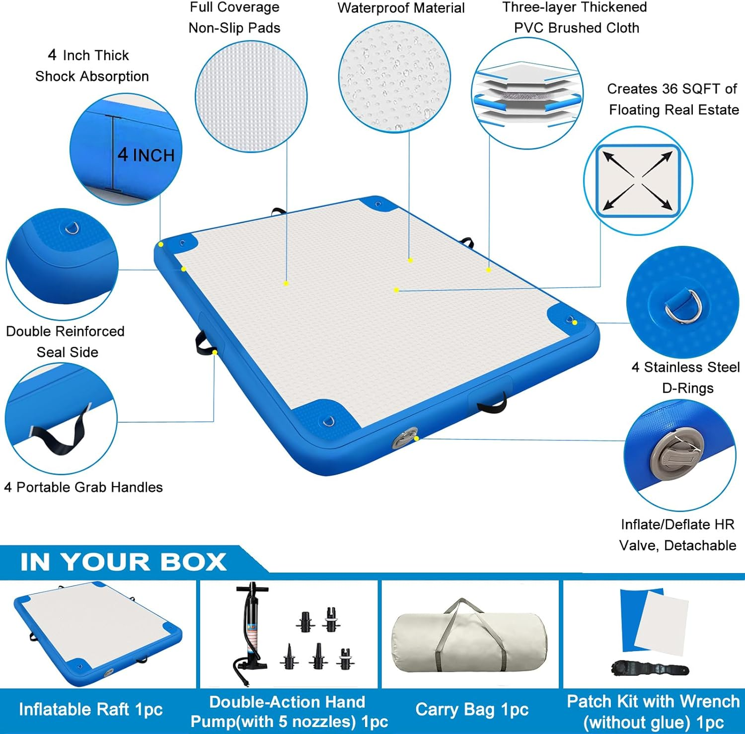 Inflatable Lake Float for Adults, Multi-Person Inflatable Swim Deck with None-Slip Surface, Swimming Water Platform, Floating Island - Dock - Raft for Pool & Beach, Lake, River Fun image number 4