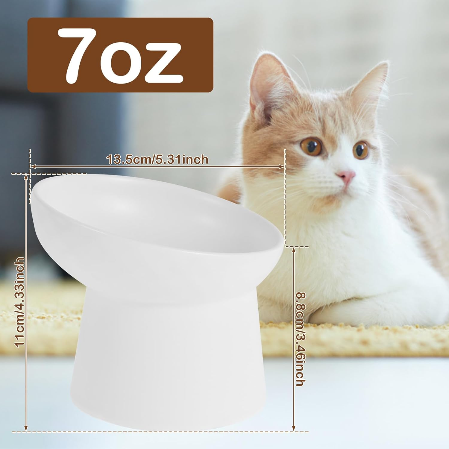 Raised Cat Food Bowl Ceramic Elevated Cat Bowls Extra Wide Tilted Pet Bowl for Food and Water Shallow Cat Food Dish Protect Spine Dishwasher and Microwave Safe Great Height for Dog Kitten image number 5