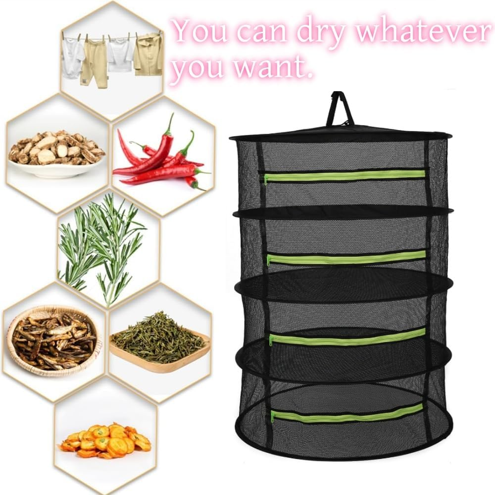 Herb Drying Rack Black Hanging Mesh Dryer Net Hydroponics Plants Flower Buds Weed Dry Rack with Zipper(Black 4-Layer) image number 1