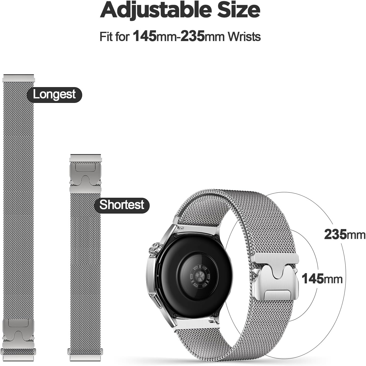 Magnetic 22Mm Watch Band Stainless Steel Compatible with Huawei Watch GT 5 GT 4 46Mm Metal Strap Huawei Watch 4 Band for Gtr,Venu 3,Vivoactive 4 Mesh Loop with Parachute Clasp - Black image number 4