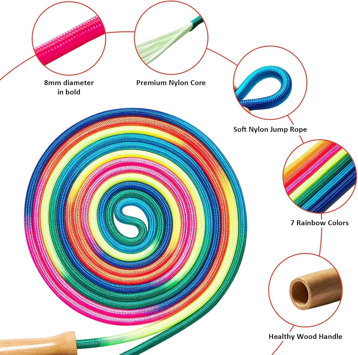Double Dutch Long Jump Rope - 16Ft 2 Pack Skipping Rope for Kids Adults, Rainbow Jumping Rope for Multiplayer with Wooden Handle image number 3