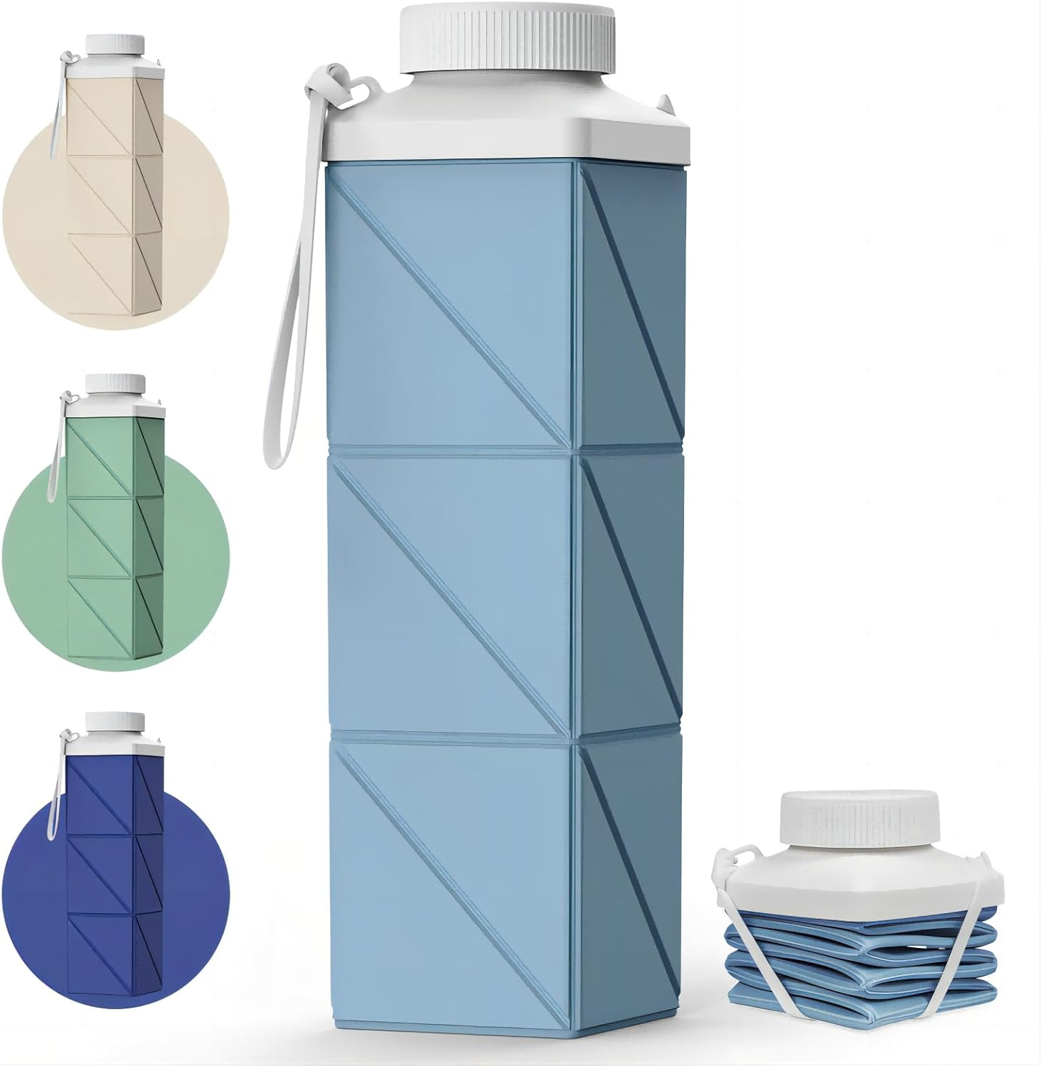 Mefold Collapsible Water Bottles, 2Nd Generation Leakproof Bpa-Free Silicone Travel Water Bottle 720Ml(24.3Oz),Lightweight Reusable Water Bottle for Travel Cycling Gym Camping Sports, Sage Green