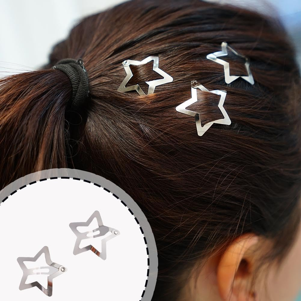 PLGEBR Star Hair Clips, Silver, 10 Pieces, Silver Metal Star Hair Clips, Hair Clips, Headwear, Non-Slip Metal Star Hair Accessories for Women and Girls image number 4