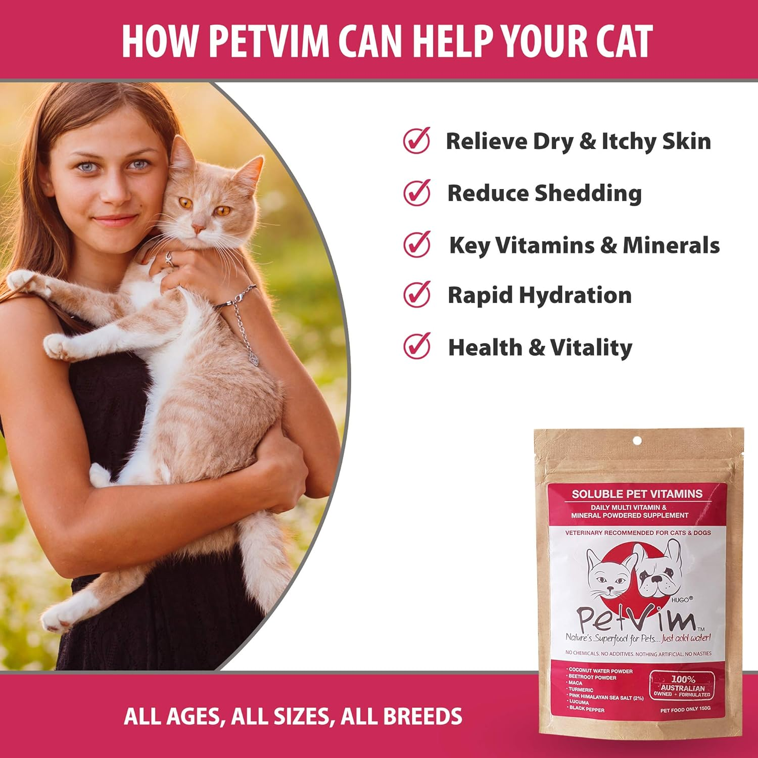 Organic Pet Superfood Vitamin Supplement. Rapid Health & Immune Booster for Cats/ Dogs, Sick/Old/Senior Pets. Small/Medium/Large Breeds. Assists Mobility in Hips & Joints/Helps Relieve Allergies/ Promotes Brain & Memory Health, Energy, Digestion & Shiny Coat. Daily Key Essential Vitamins, Minerals, Antioxidants & Electrolytes. Grain Free. All-In-1. GREAT TASTE. Powder 150G. $29.95 image number 6