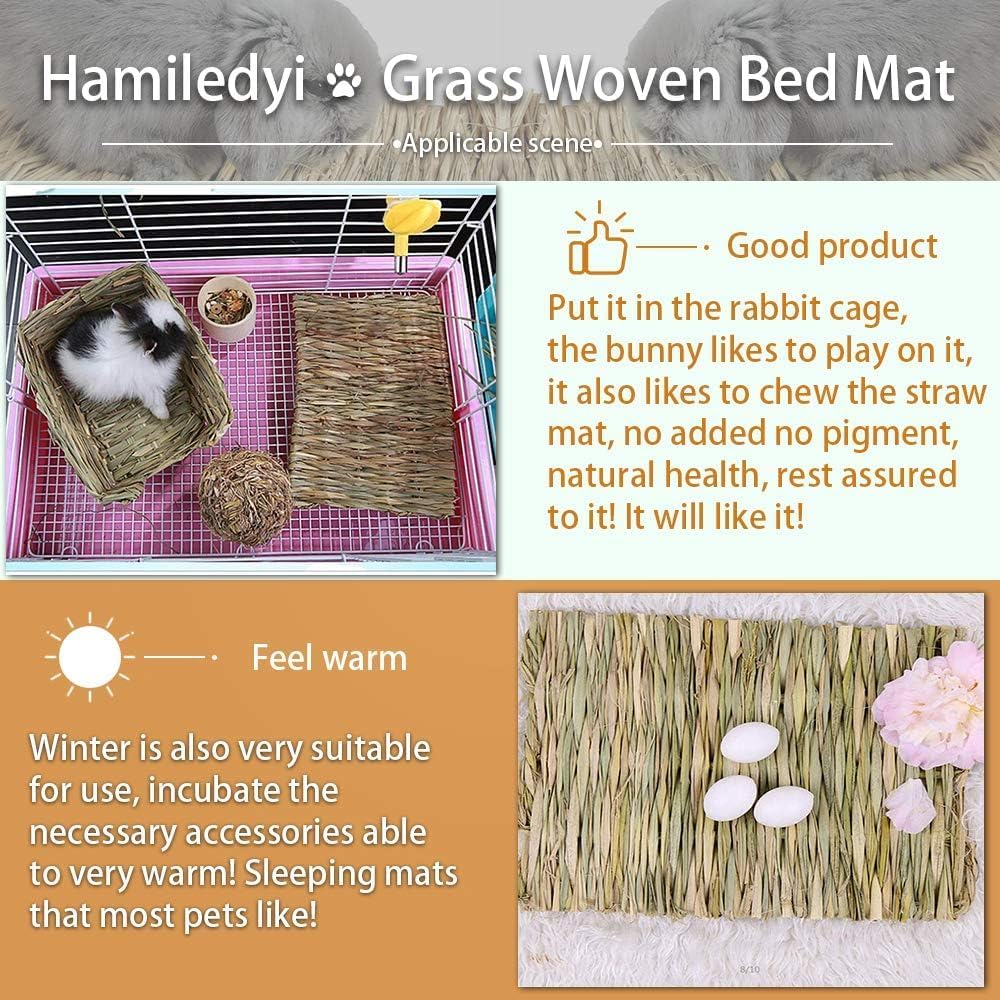 Kathson Grass Mat Woven Bed Mat for Small Animals Pack of 5 Grass Mats Rabbit Litter Nest Chew Toy Bed Toy for Guinea Pigs Parrot Rabbit Hamster Rat image number 2
