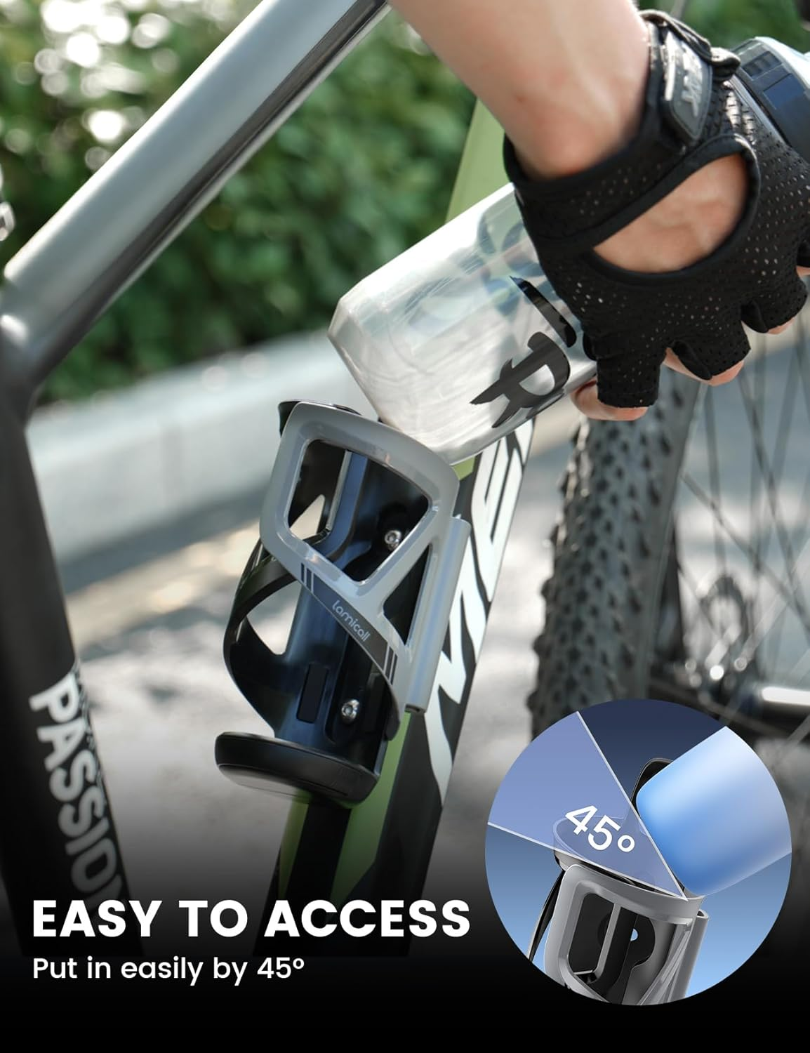 Lamicall Bike Water Bottle Holder - [Fit 2.36-3.38" Diameter Bottle] [Hidden Tracker Storage] Bicycle Cup Holder, Cycling Drink Cage with Screw Tool, for Road Mountain Kids Bikes, Fits 58-86Mm Bottles image number 3