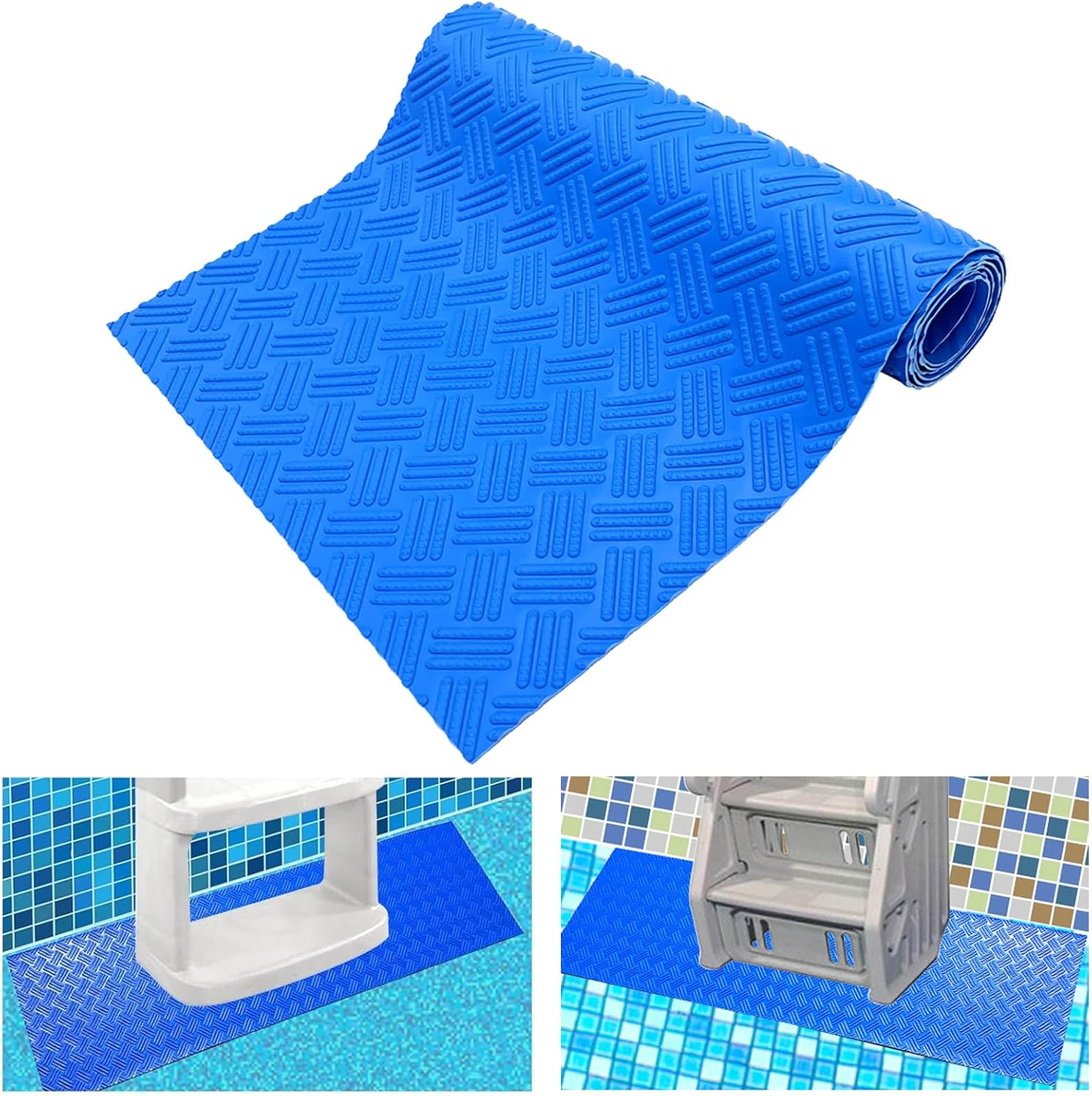 SKARUMMER Swimming Pool Ladder Mat - Protective Pool Ladder Pad Step Mat with Non-Slip Texture, Blue Medium Pool Step Mat, Pool Liner Protection Mat 36 Inch X 9 Inch image number 1