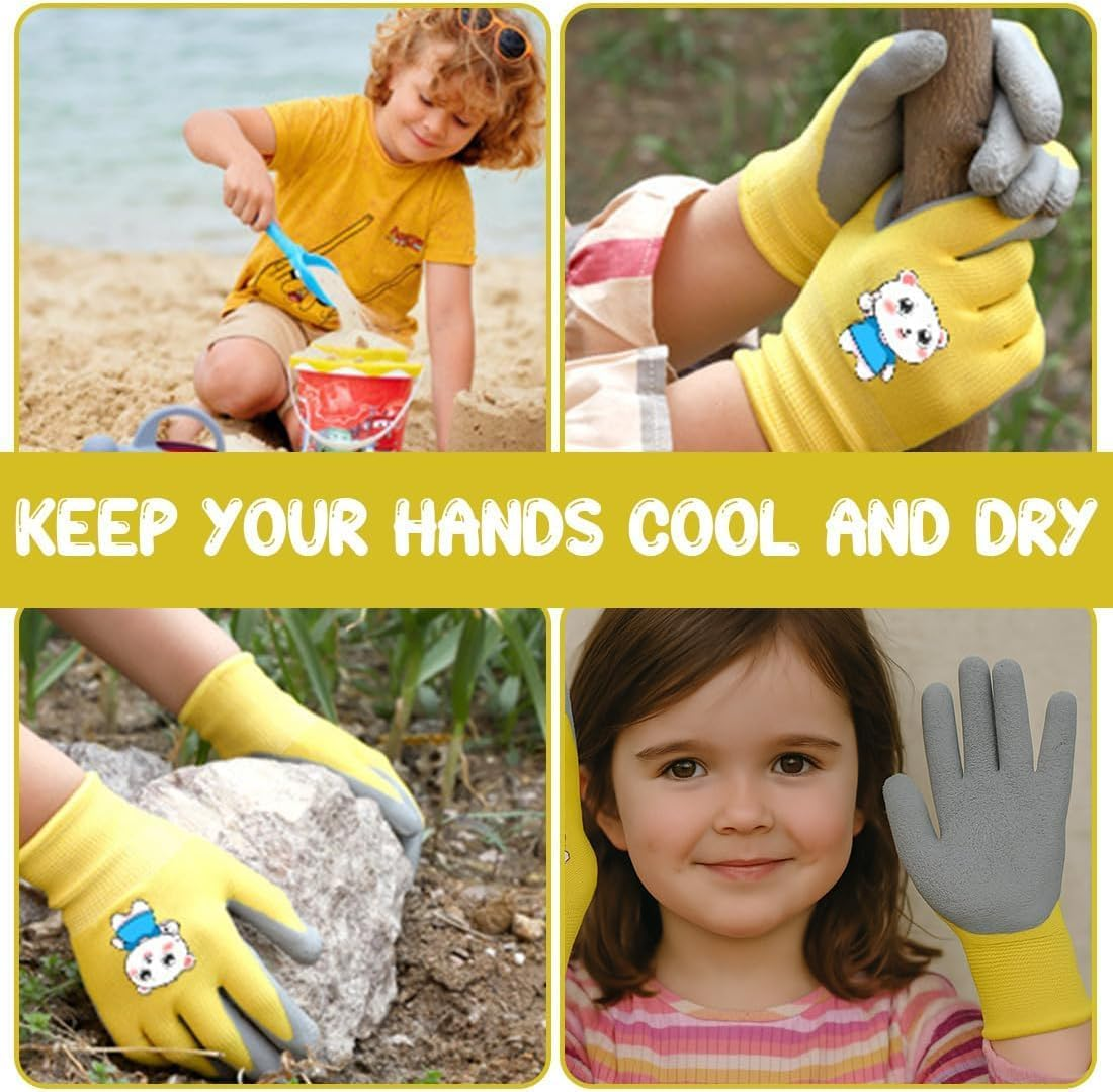 Kids Gardening Gloves, 2 Pair Toddler Gardening Gloves, Girls Garden Gloves, Rubber Non-Slip Safety Work Gloves for Kids, Youth, Garden, Fishing, image number 3
