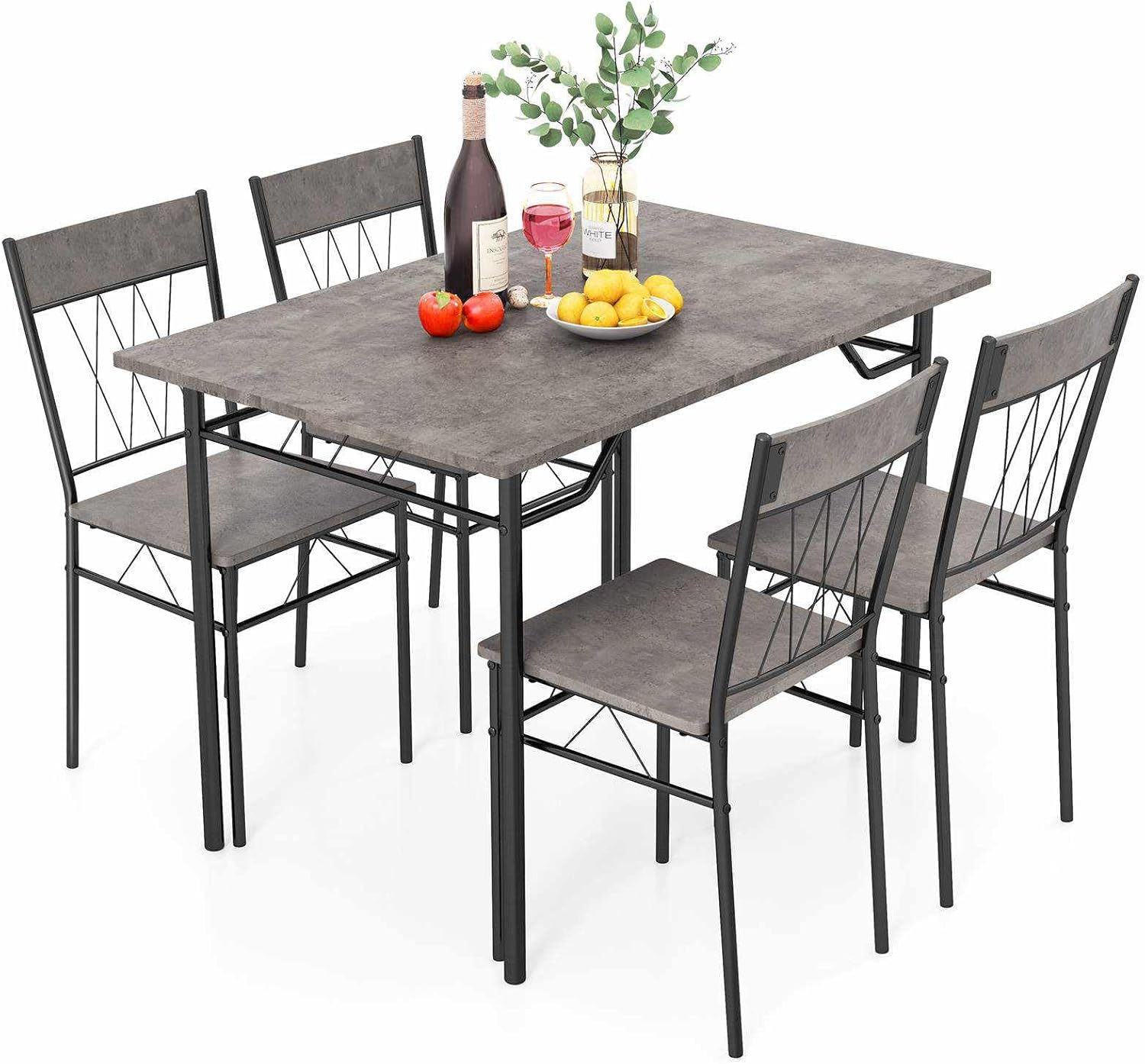 Giantex 5Pcs Dining Table Set for 4, Modern Kitchen Dining Room Furniture Set W/Kitchen Table, 4 Dining Chairs, Metal Frame, Space-Saving Dinette Set for Small Place Home Office Breakfast Nook (Grey) image number 4