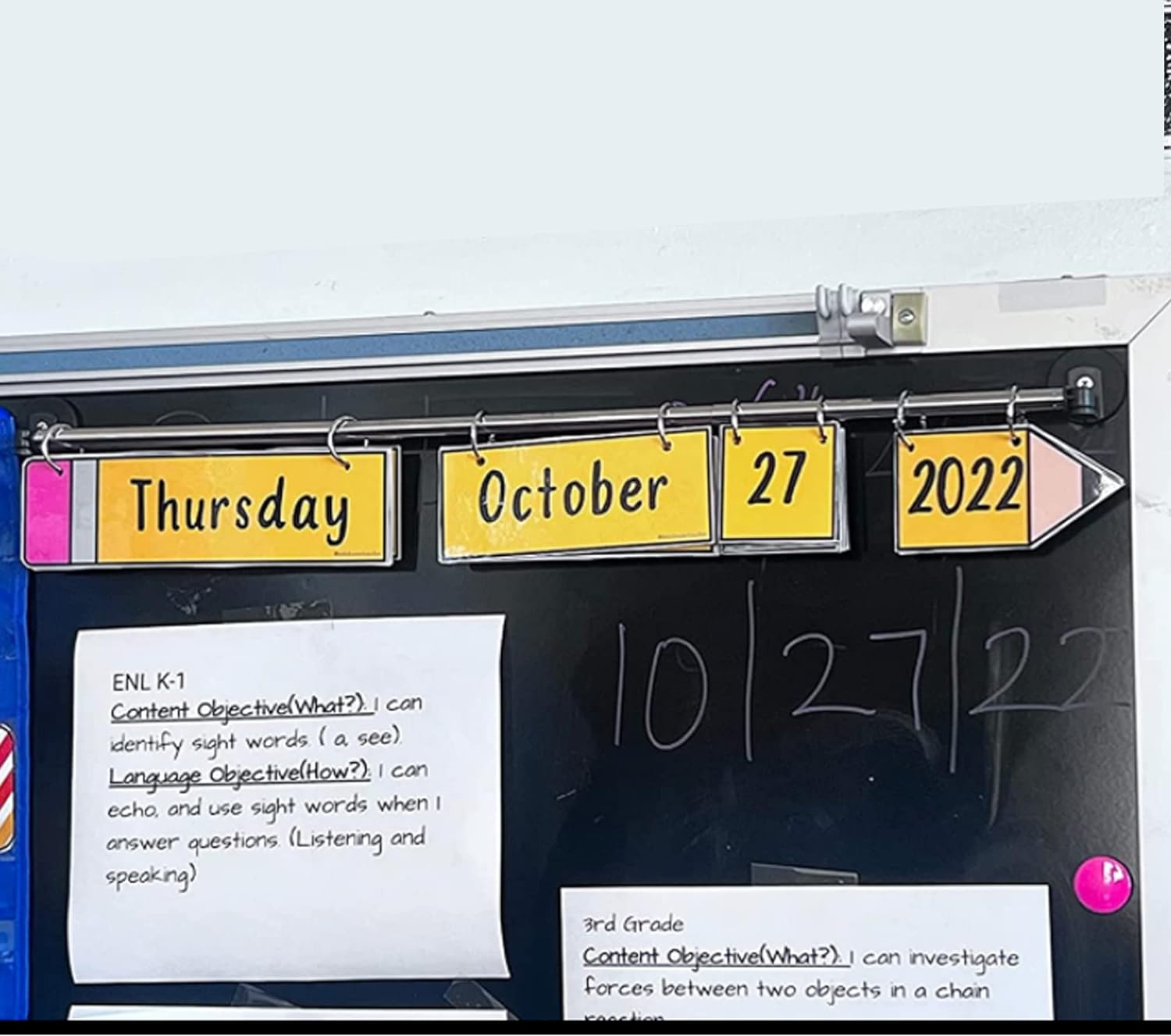 YYST 29" (74CM) Magnetic Anchor Chart Holder Adjustable Magnetic Date Cards Holder Calendar Holder for Kids Crafts, Classroom Calendar, Classroom Decor W O Rings - Black - 2 image number 5