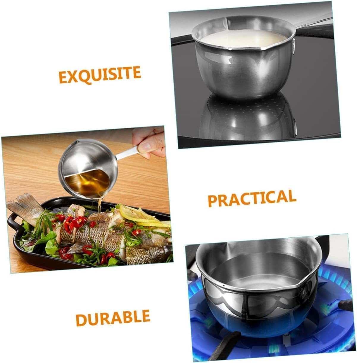 Stainless Steel Butter Warmer Measuring Pan,Sauce Pan,Butter Warmer,Butter Melting Pot,All in One Flat Bottom,Stainless Steel Butter Hot Pot (Silver, One Size) image number 3