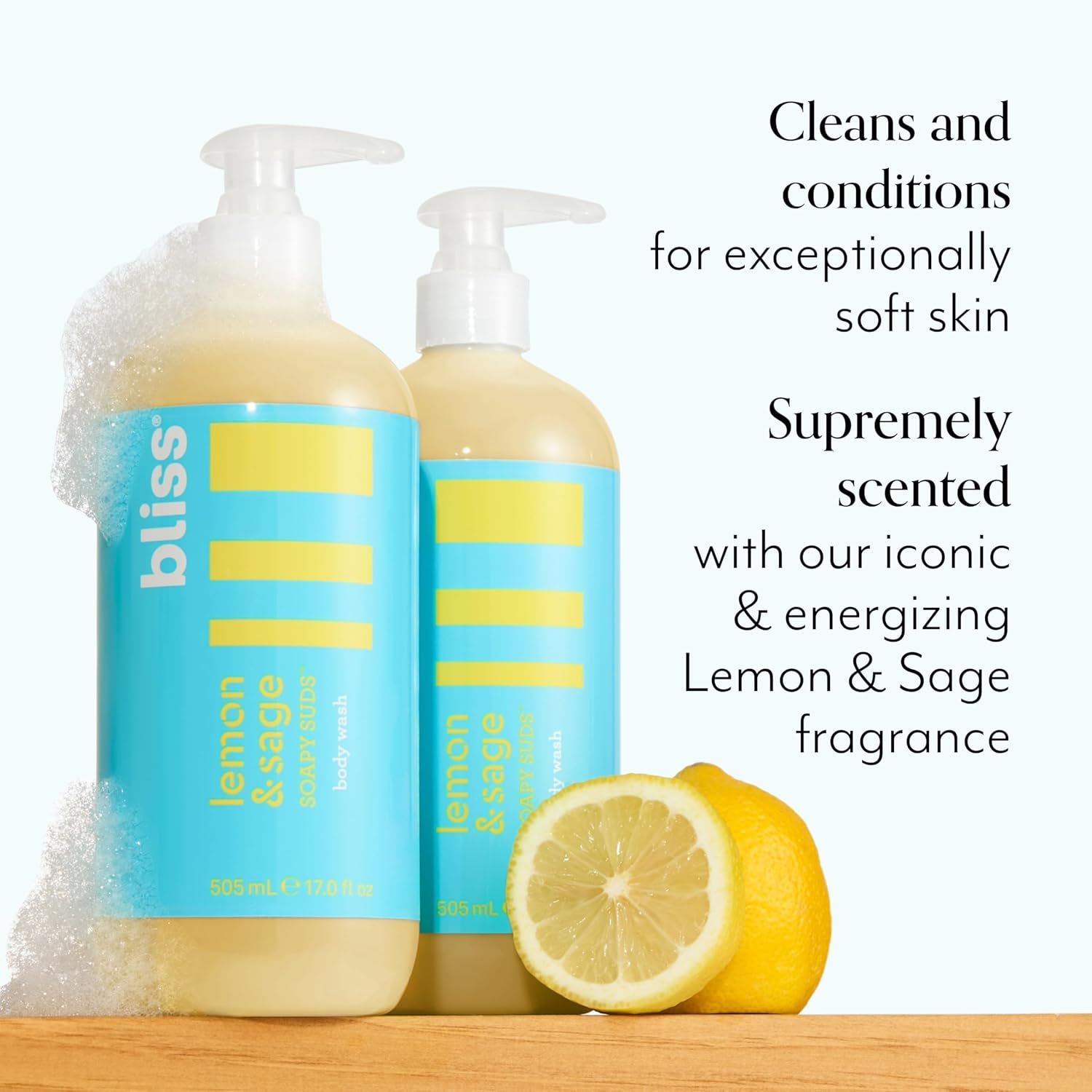 Bliss Soapy Suds Body Wash - Lemon and Sage - 17 Fl Oz - Gentle and Hydrating for Supremely Soft Skin - Paraben Free - Vegan & Cruelty Free image number 3