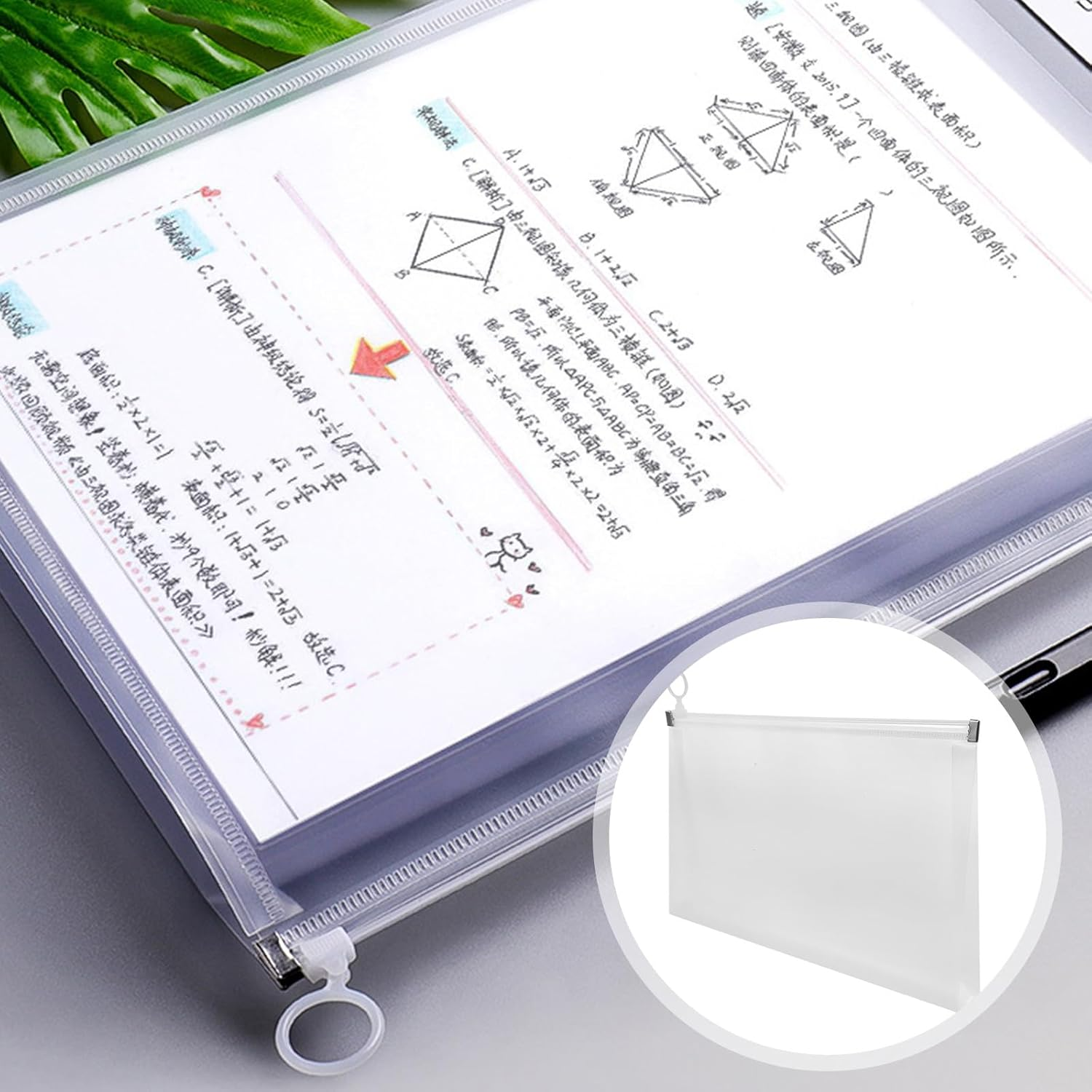 Gatuida Zipper Receipt Bag B5 Size Document Organizer Pouch with Large Capacity Frosted White Edges 4Pcs Portable File Storage for Cash and Documents image number 3