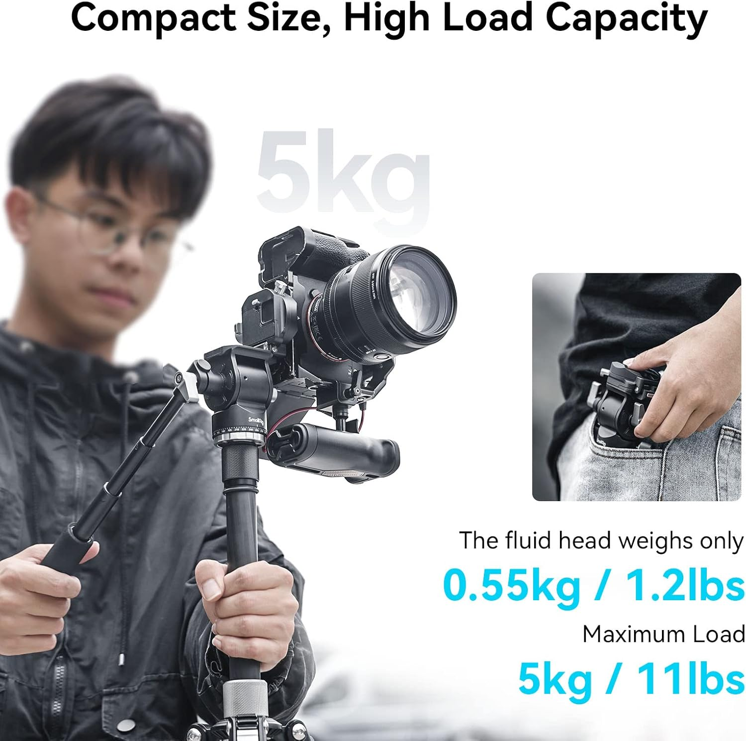 Smallrig Video Head for Vertical/Horizontal Shooting, Tripod Pan Tilt Fluid Head W/Telescopic Handle and Switchable QR Plate for Arca, Max Load 5Kg for Camcorder, Mirrorless, DSLR - 4104 image number 5