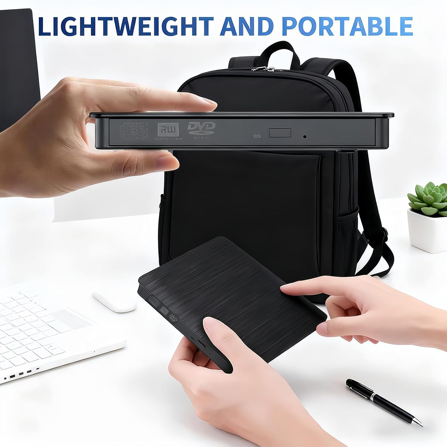 External CD/DVD Drive, USB 3.0 & Type-C Portable CD Burner - External DVD Drive for Laptop/Desktop, Compatible with Windows, Macbook, Linux - Slim External CD Drive for Laptops & Desktops