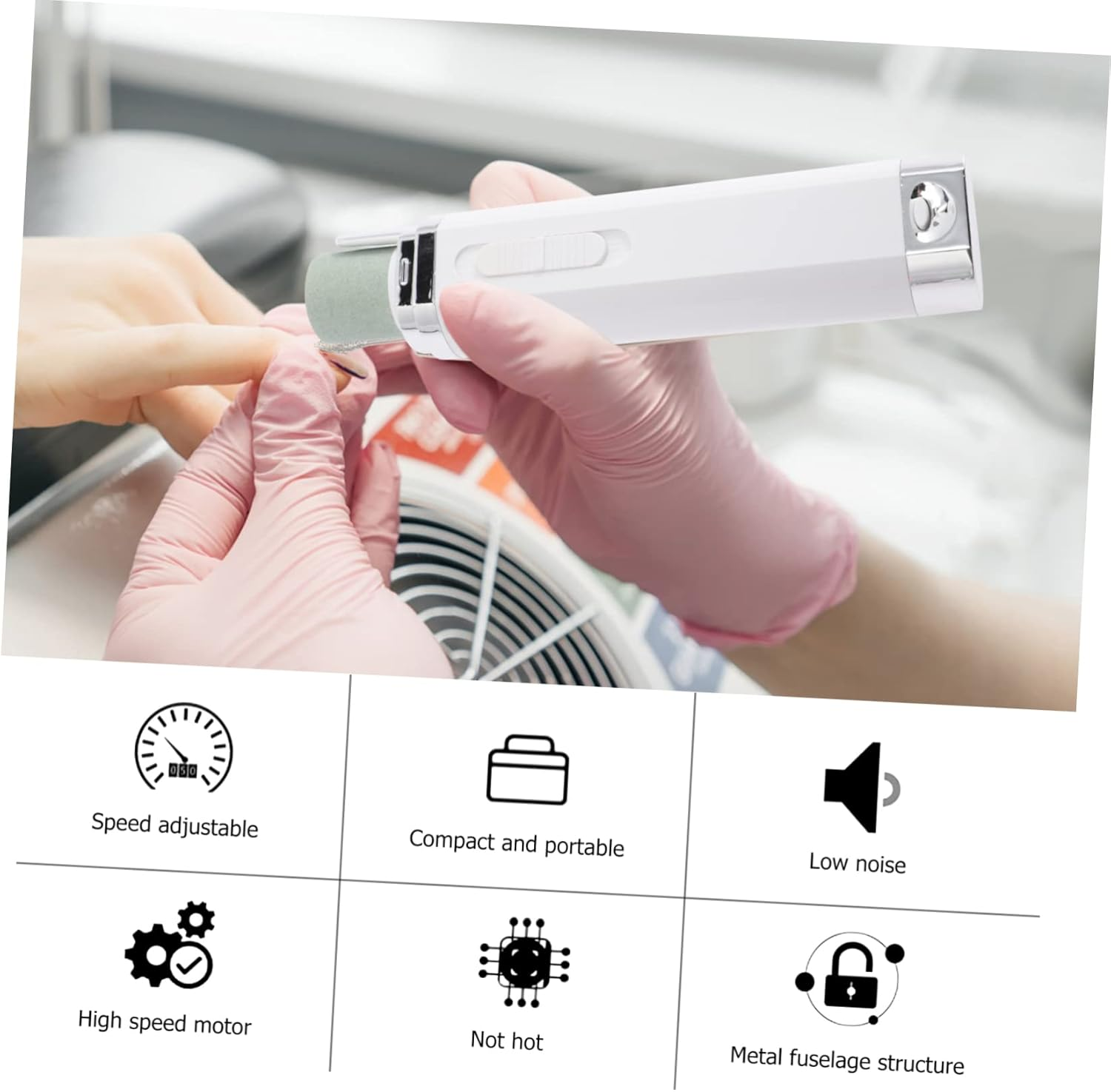 HEALEEP Electric Nail Grinder Nail Drill Machine Battery Operated Portable Manicure Tool EVA Grinding Head Multi-Function Mini White Abs for Home and Travel